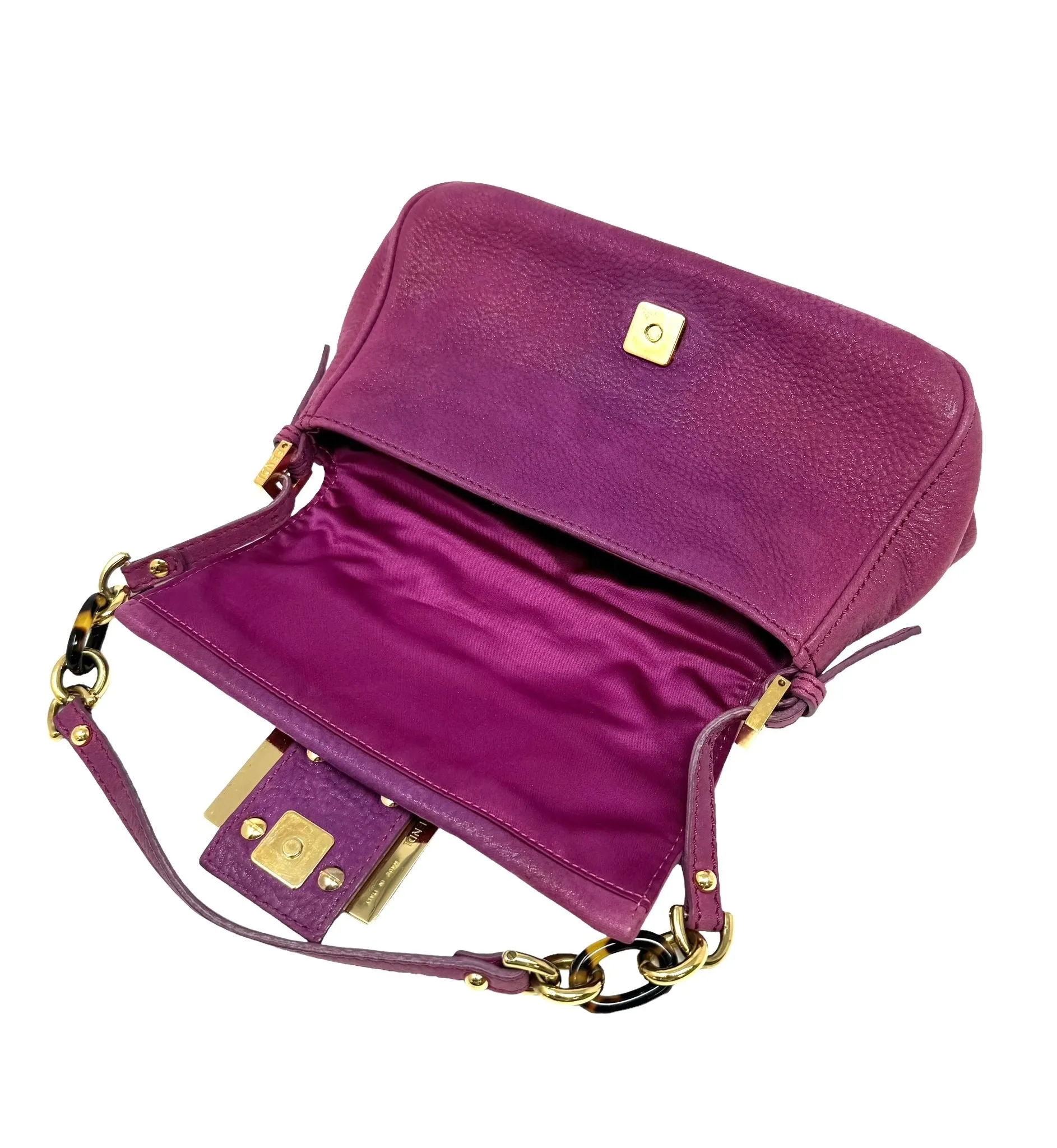 Fendi Fuschia   Tortoise Leather Baguette Bag