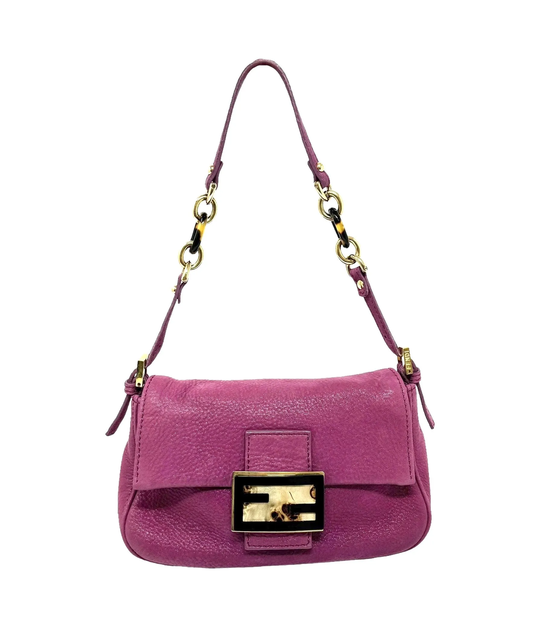 Fendi Fuschia   Tortoise Leather Baguette Bag