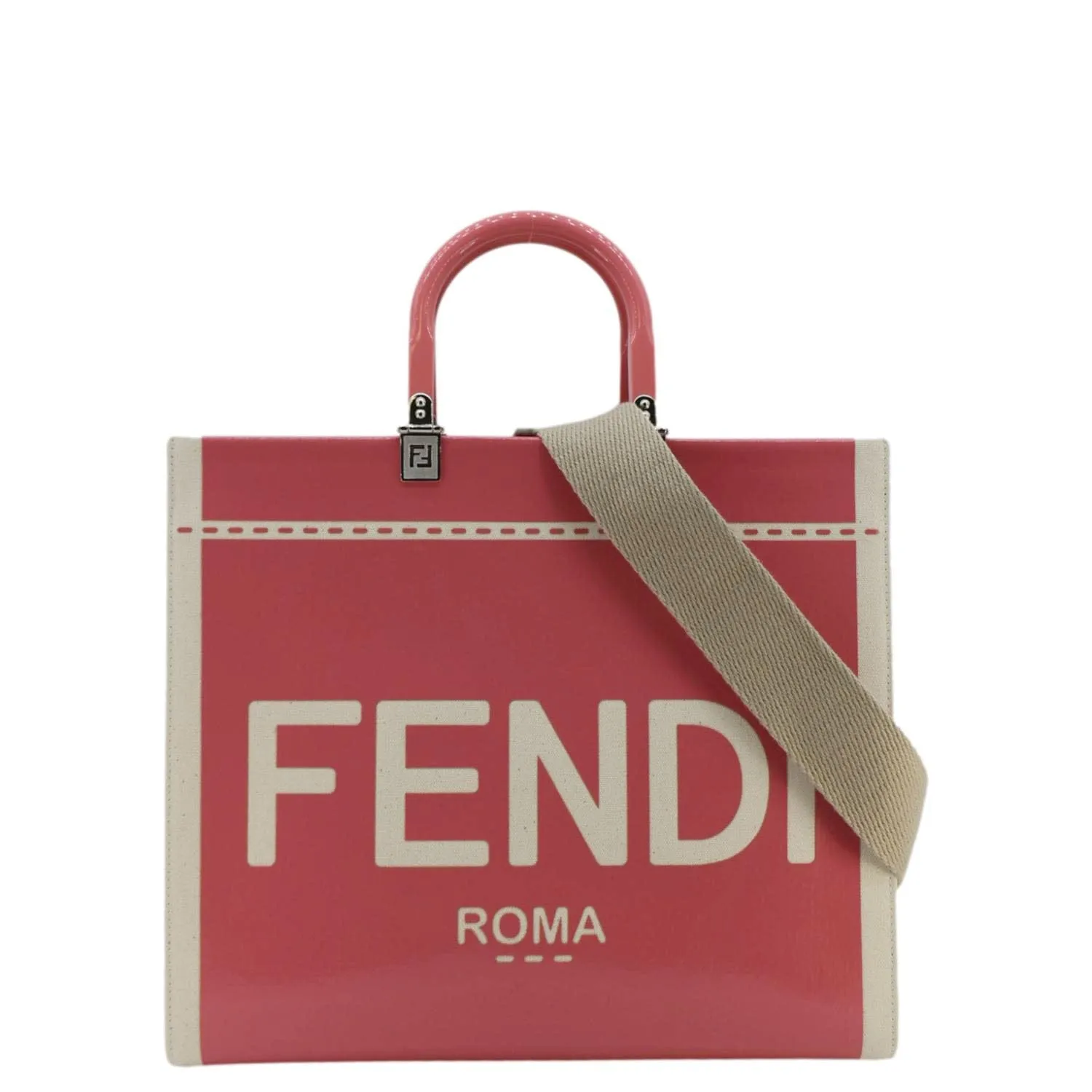 FENDI Sunshine Medium Leather Crossbody Tote Bag Light Pink