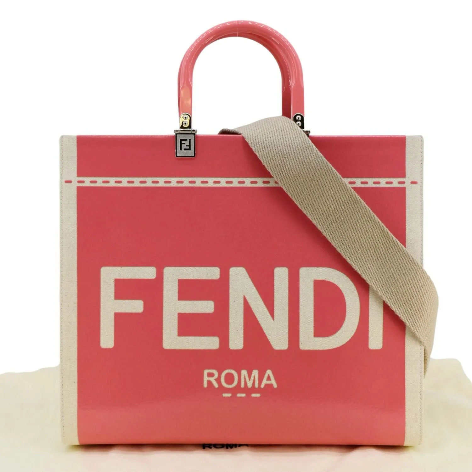 FENDI Sunshine Medium Leather Crossbody Tote Bag Light Pink