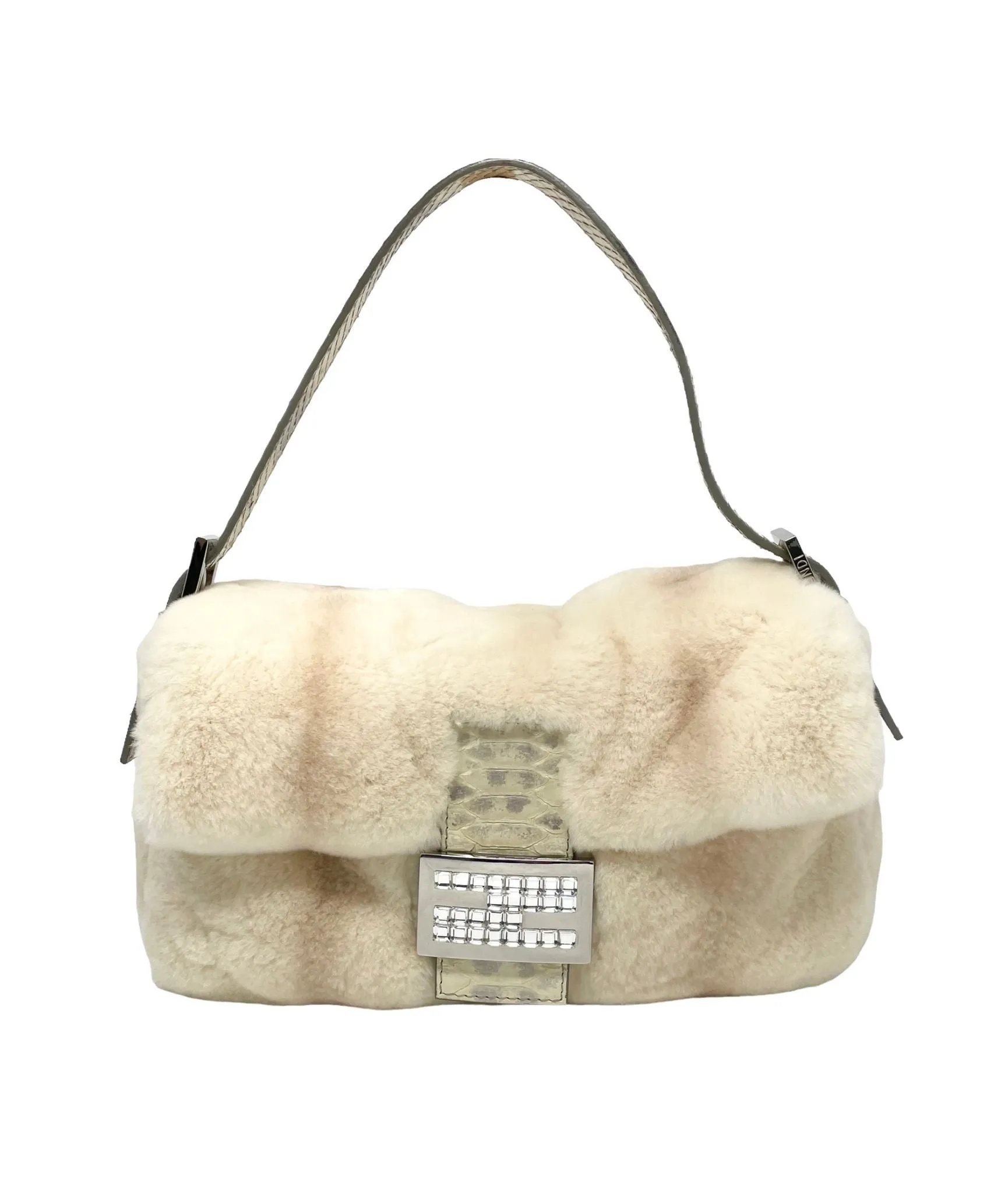 Fendi White Fur Baguette