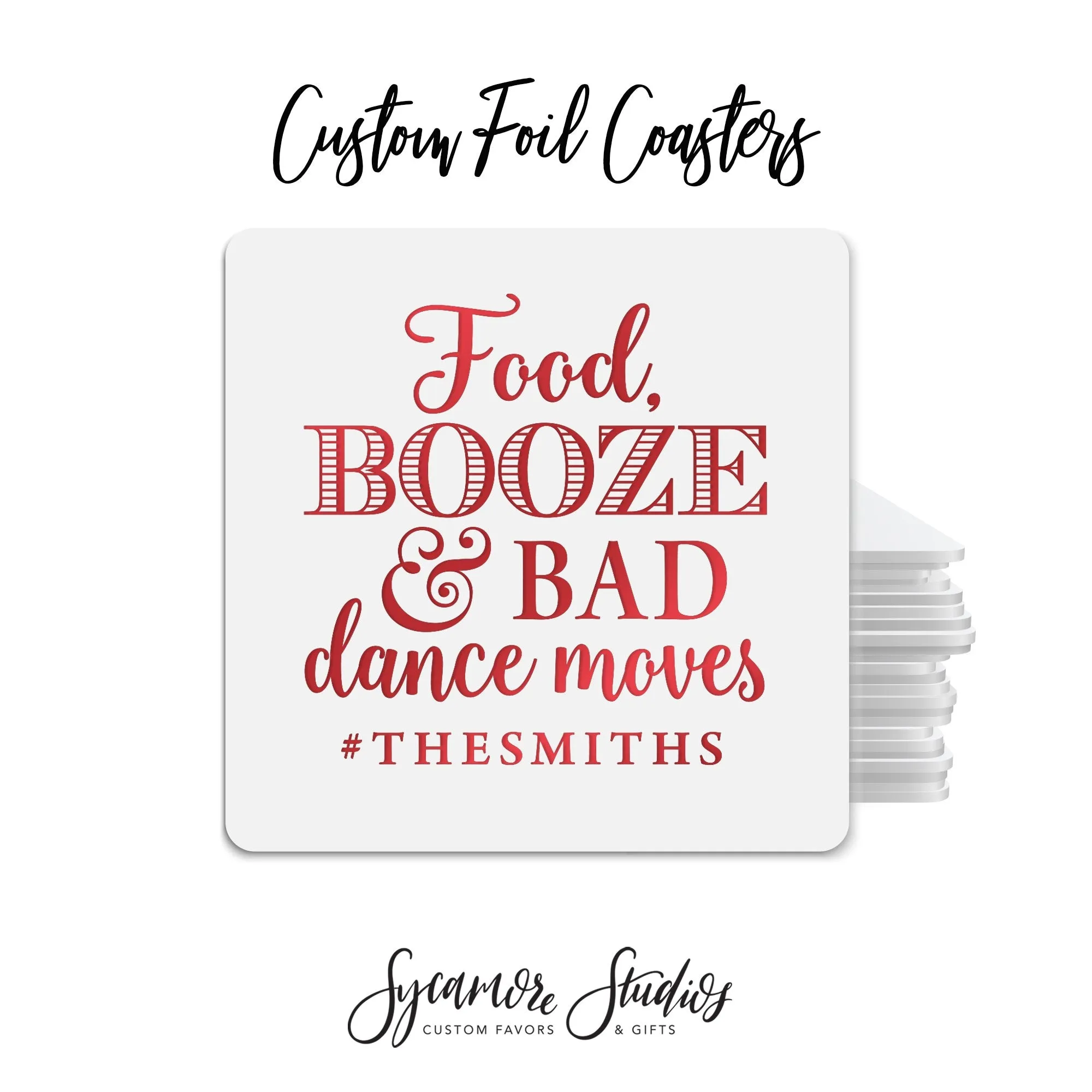 Foiled Wedding Coaster #39 - Food and Booze and Bad Dance Moves