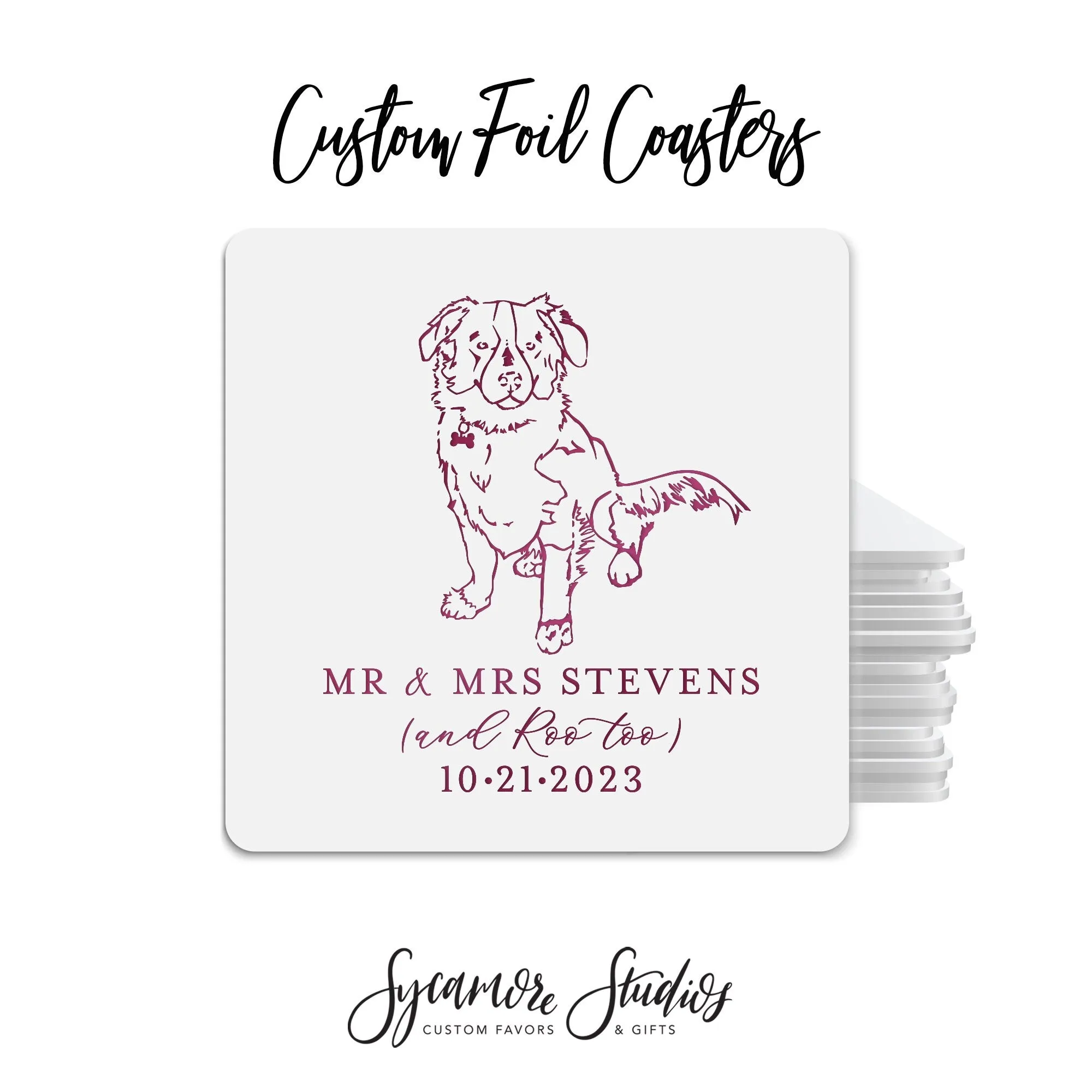 Foiled Wedding Coaster #58 - Pet Illustration