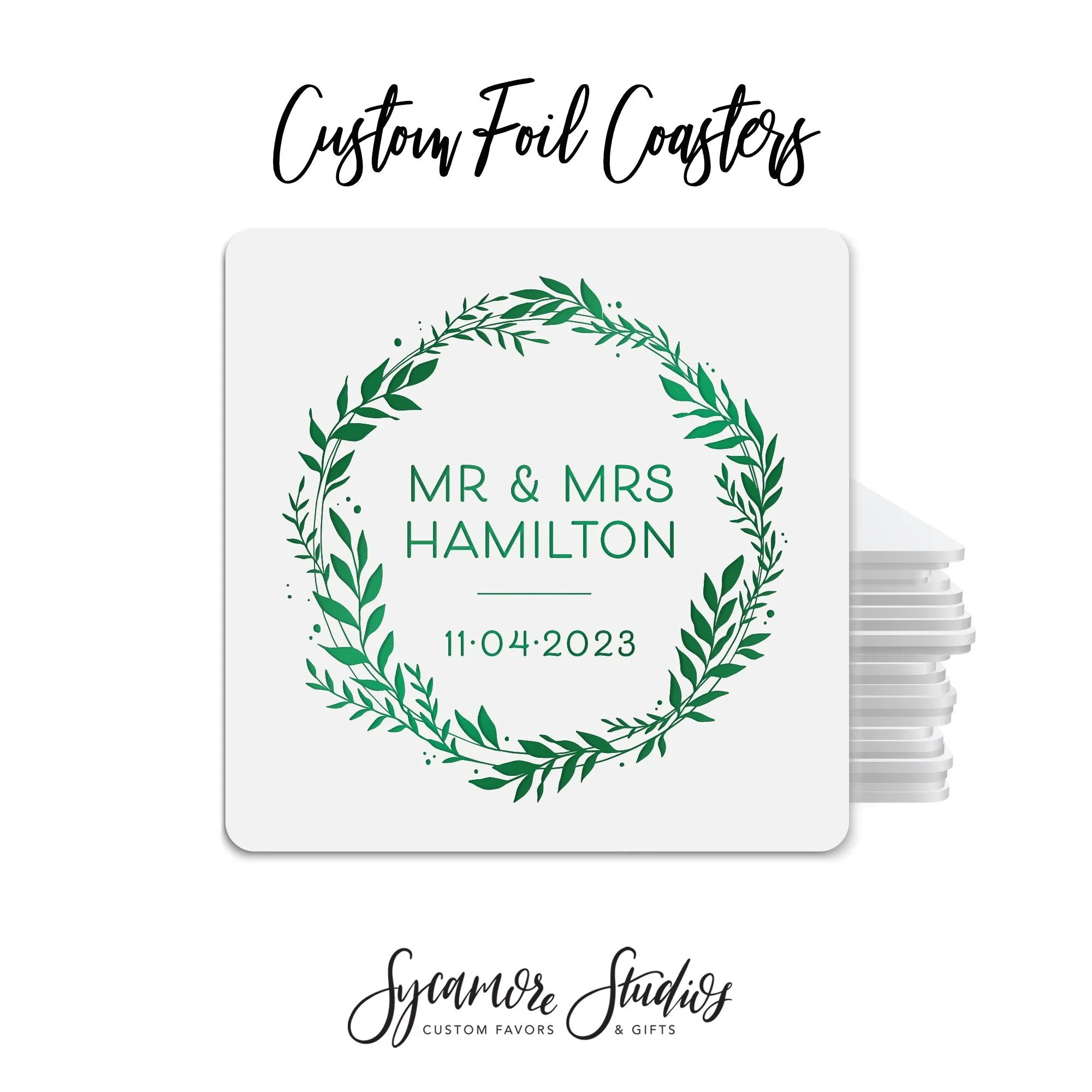 Foiled Wedding Coaster #59 - Wreath