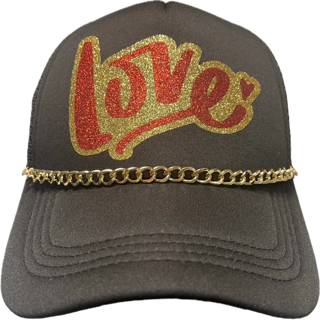 FUN GLITTER SHINY LOVE TRUCKER HAT