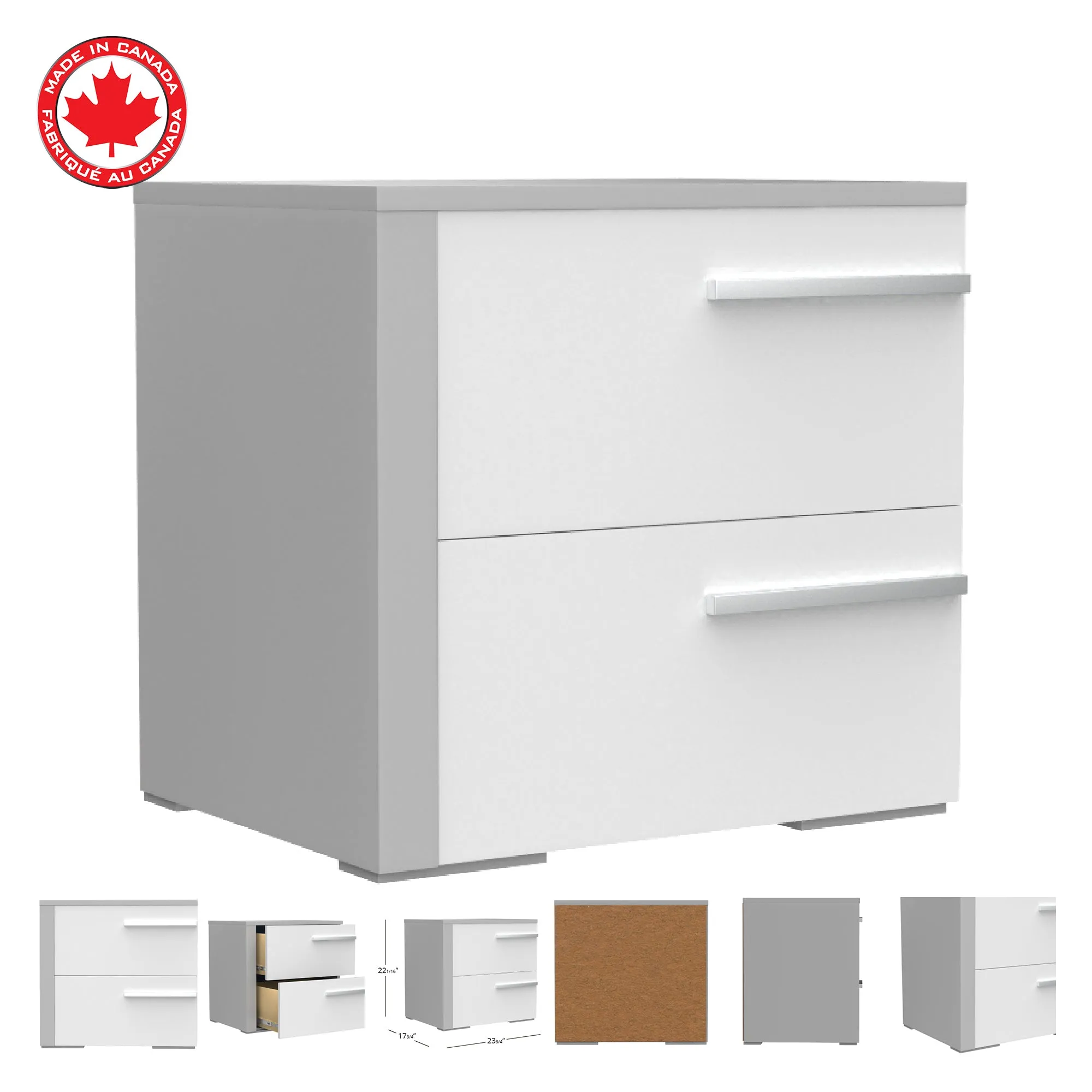 Gabriella left 2 drawer night table storage home decor, light grey & white