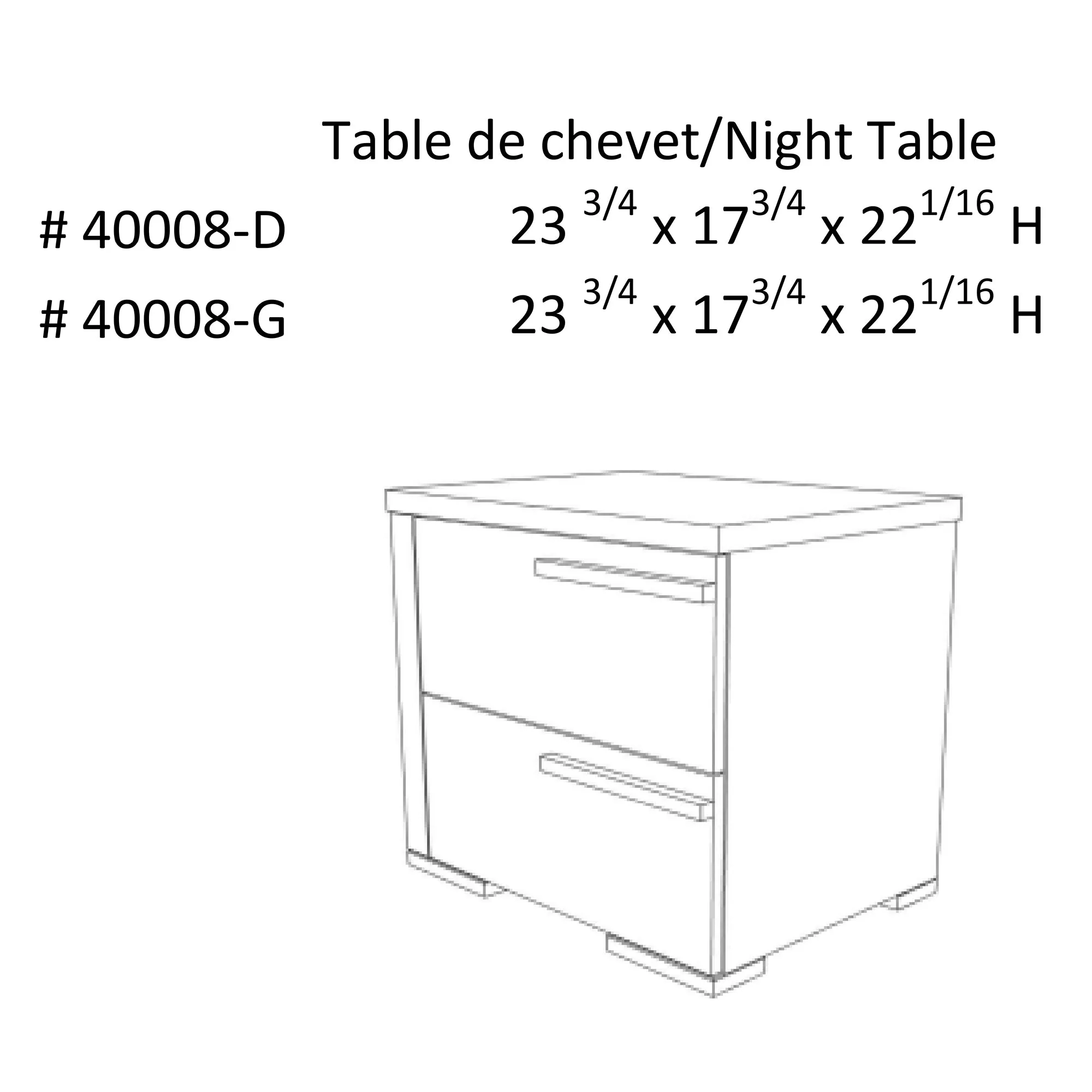 Gabriella left 2 drawer night table storage home decor, light grey & white