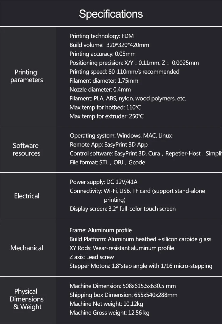 Geeetech A30 DIY 3D Printer-Full-color touch screen, Wi-Fi connection, Filament detector, Large Printing Volume