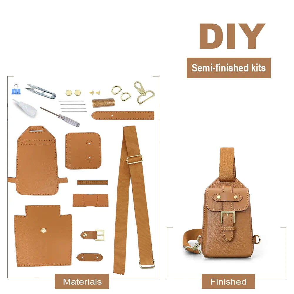 Genuine leather chest bag handmade sewing crossbody bag