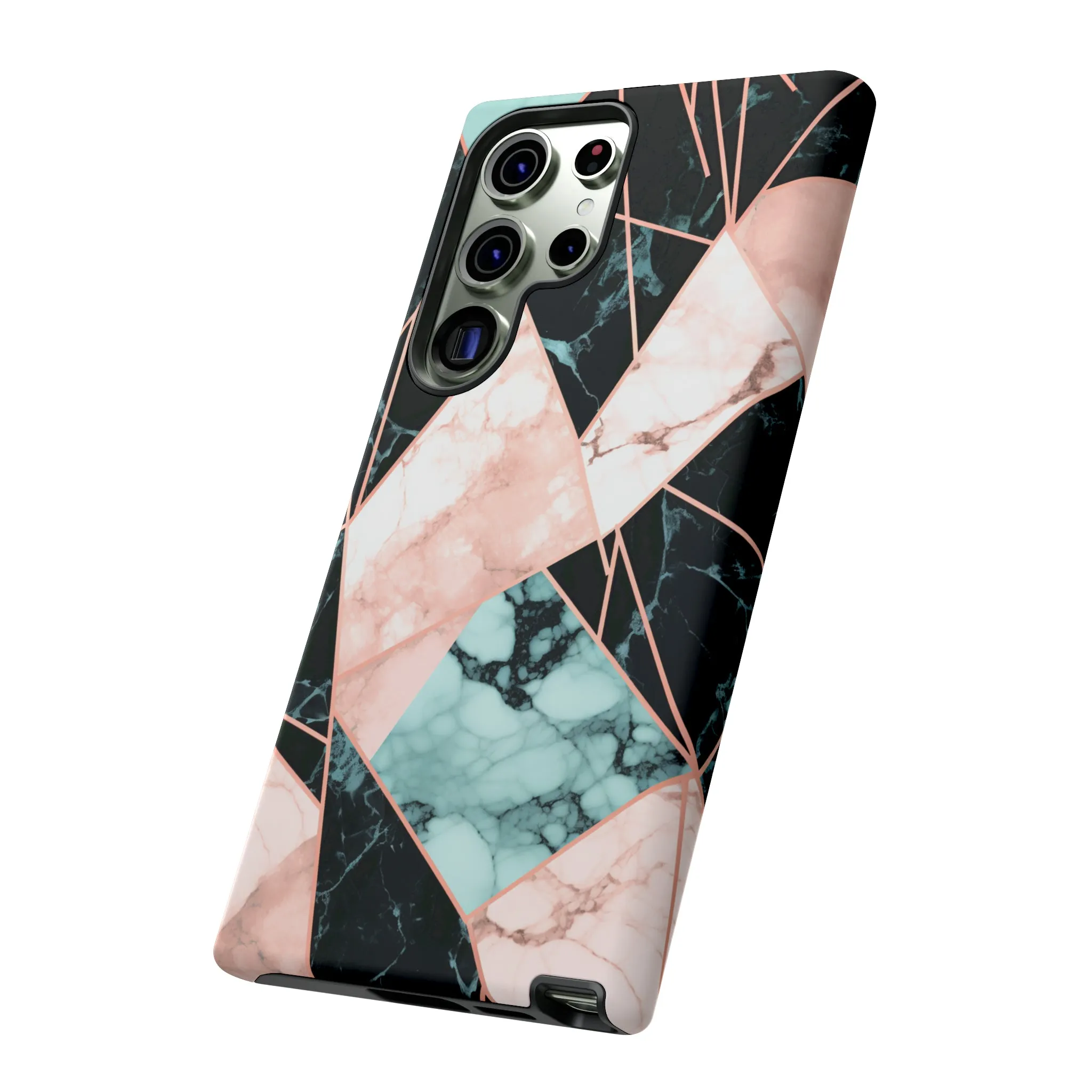 Geometric Elegance Marble and Gold Accents Tough Phone Cases
