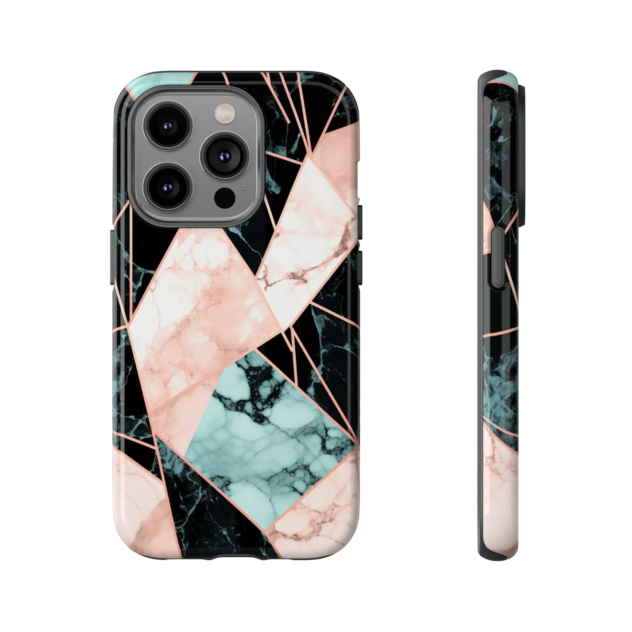 Geometric Elegance Marble and Gold Accents Tough Phone Cases
