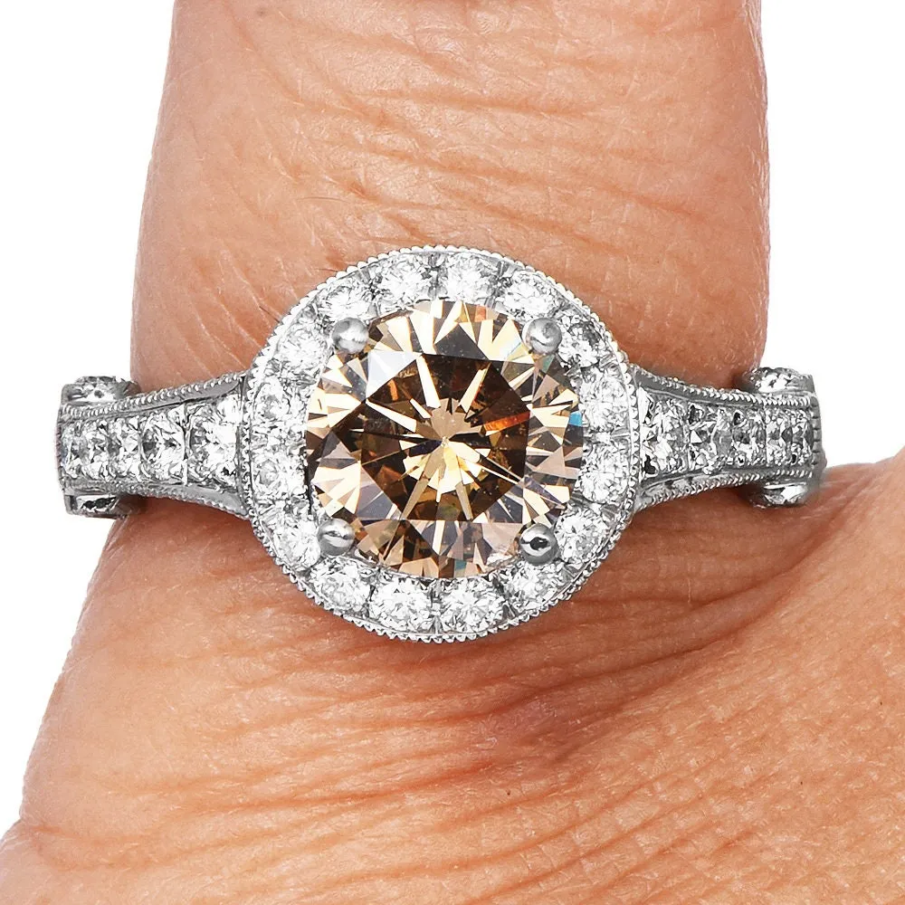 GIA 1.62ct Fancy Dark Yellowish Brown Diamond Engagement Ring in Platinum with Halo