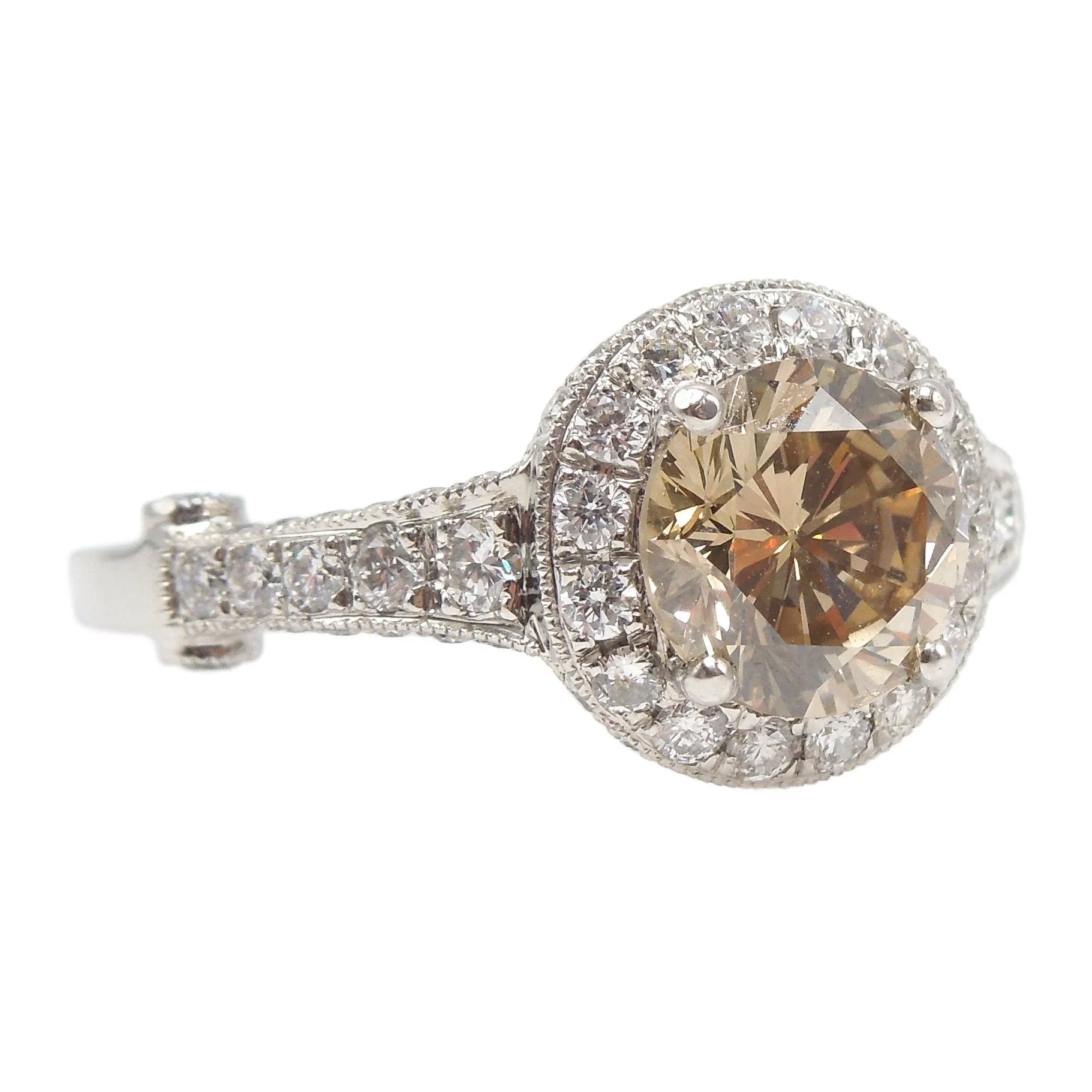GIA 1.62ct Fancy Dark Yellowish Brown Diamond Engagement Ring in Platinum with Halo