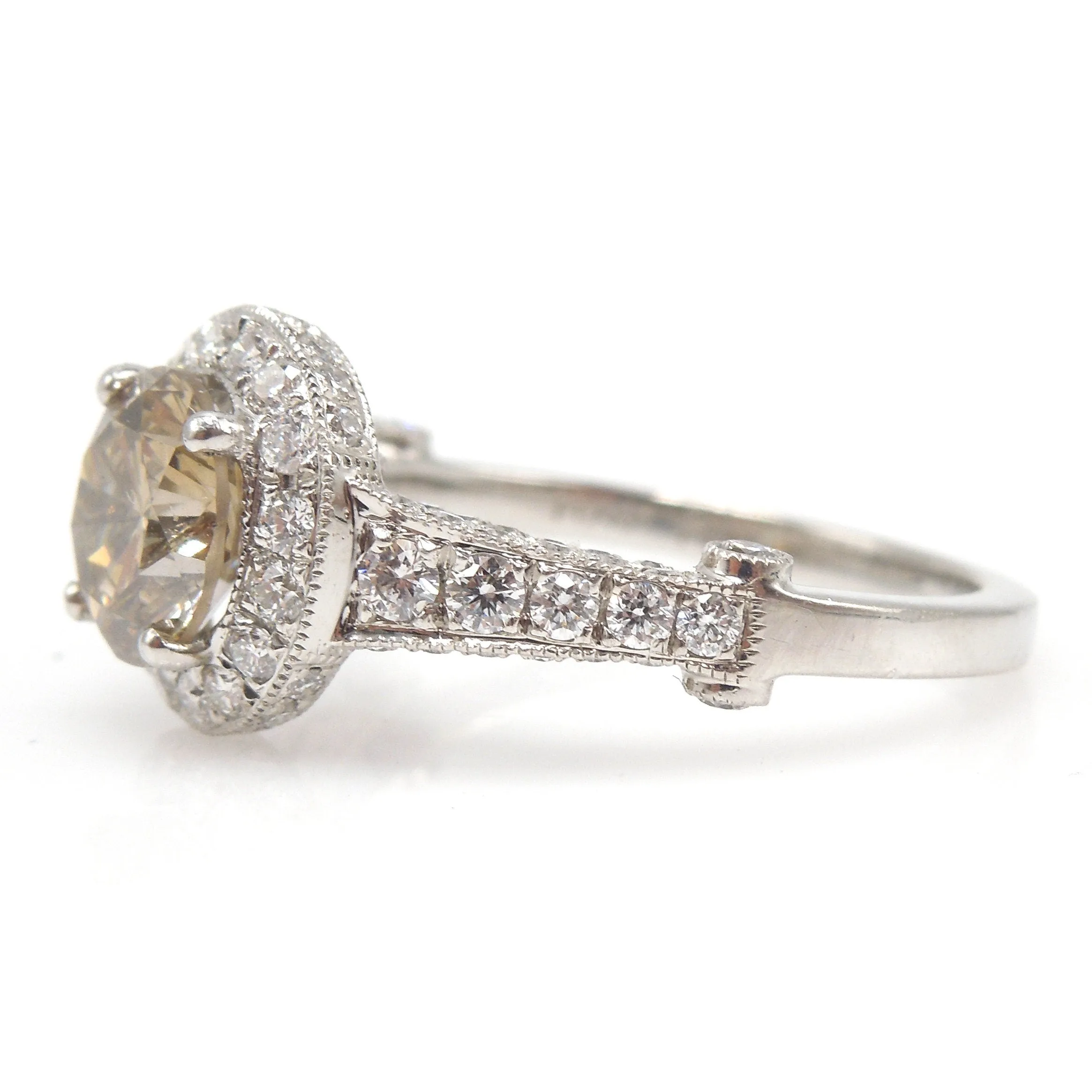 GIA 1.62ct Fancy Dark Yellowish Brown Diamond Engagement Ring in Platinum with Halo