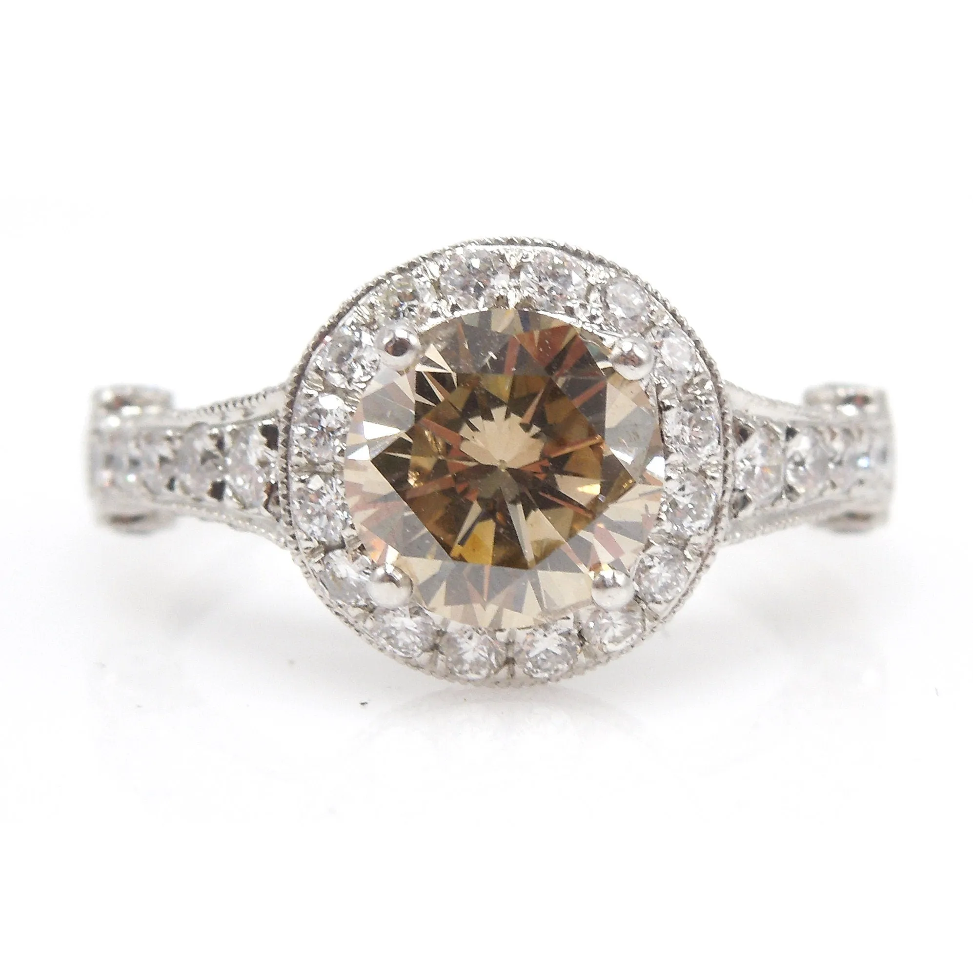 GIA 1.62ct Fancy Dark Yellowish Brown Diamond Engagement Ring in Platinum with Halo