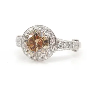 GIA 1.62ct Fancy Dark Yellowish Brown Diamond Engagement Ring in Platinum with Halo
