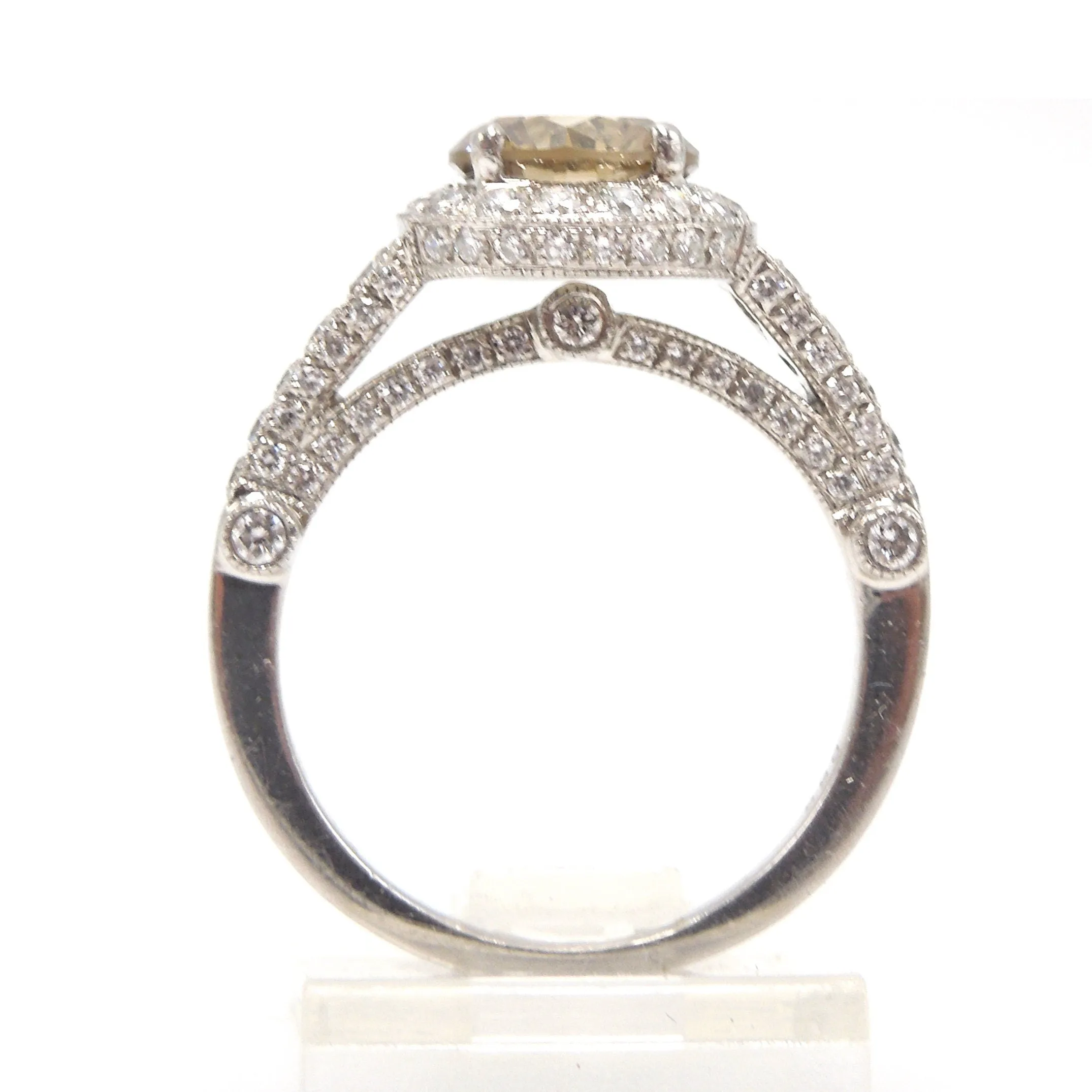 GIA 1.62ct Fancy Dark Yellowish Brown Diamond Engagement Ring in Platinum with Halo
