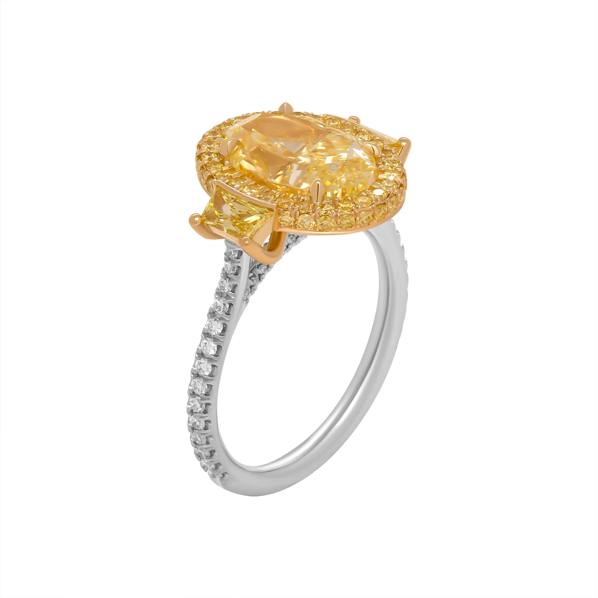 GIA Certified 3 stone Ring with 3.33ct Fancy Yellow VVS2 Oval Diamond