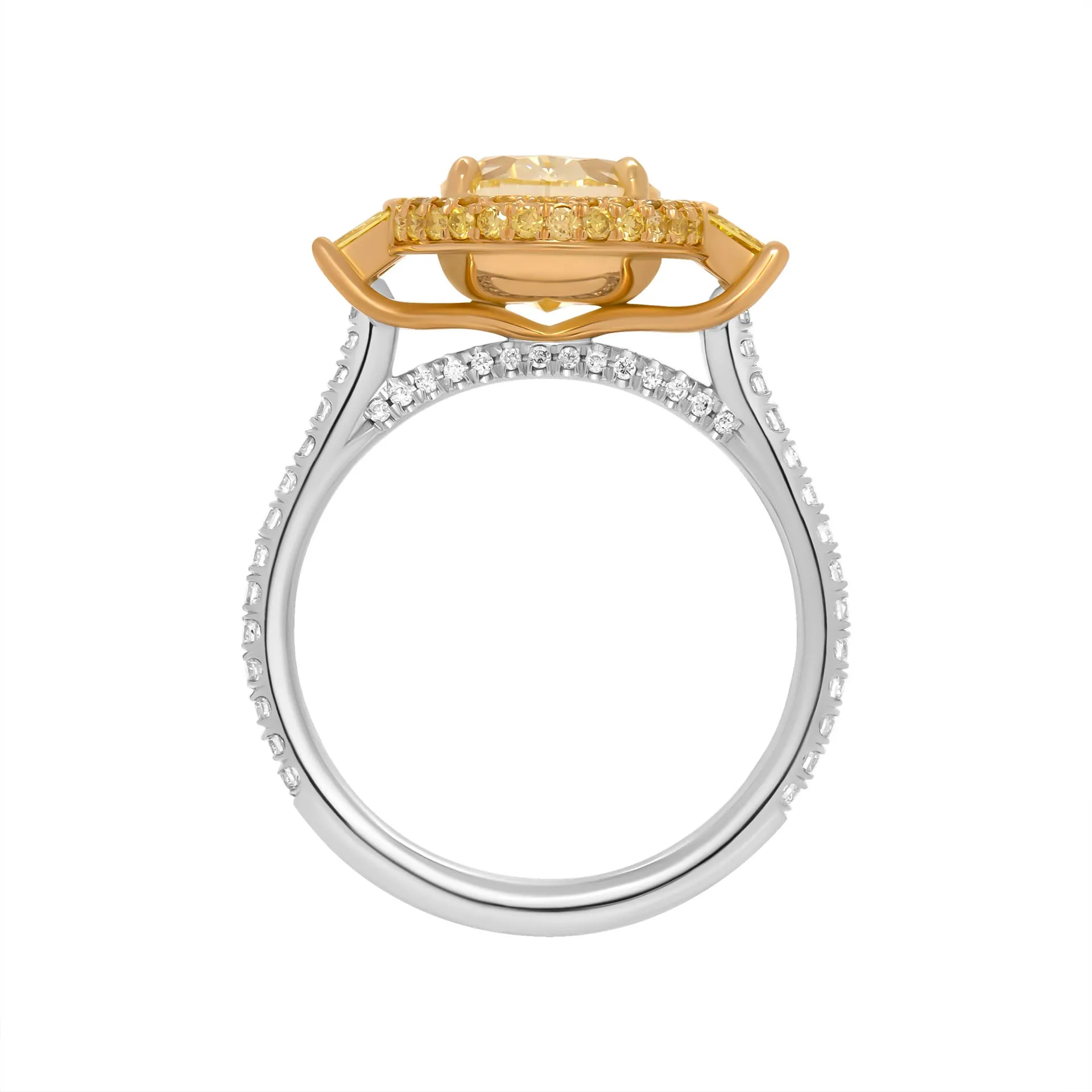 GIA Certified 3 stone Ring with 3.33ct Fancy Yellow VVS2 Oval Diamond