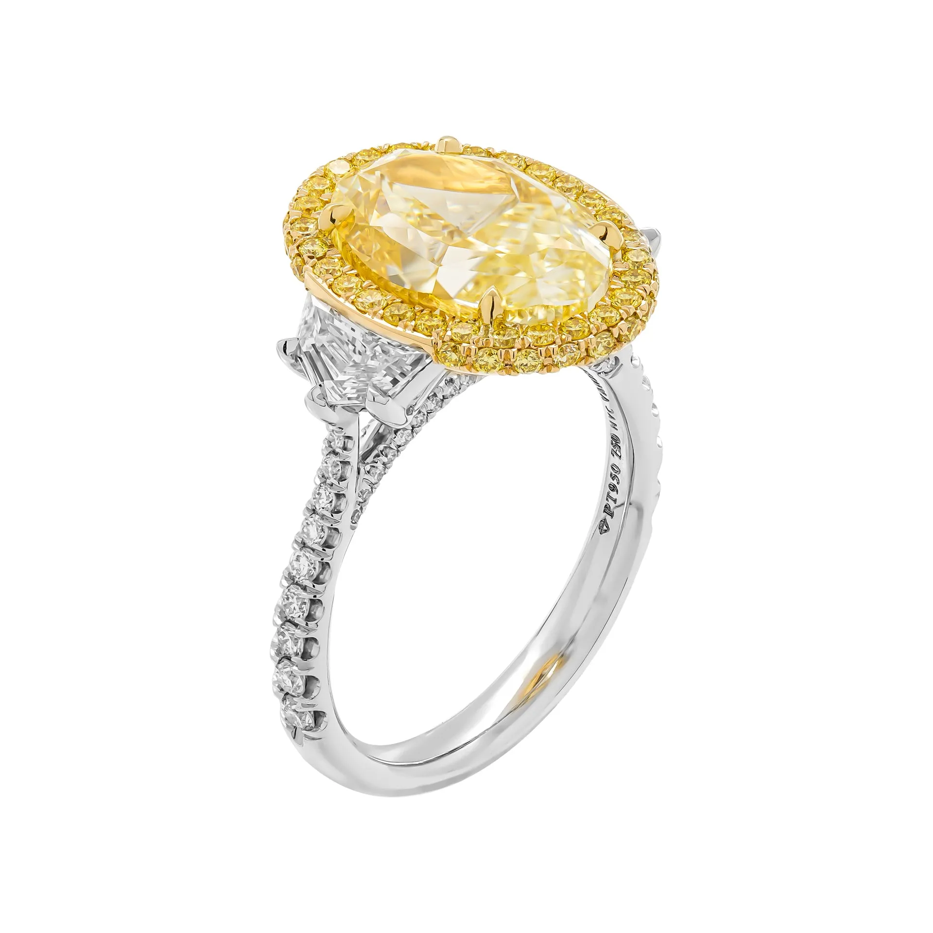 GIA Certified 3-Stone Ring with 5.13ct Fancy Light Yellow VS1 Oval Diamond