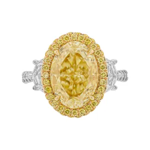 GIA Certified 3-Stone Ring with 5.13ct Fancy Light Yellow VS1 Oval Diamond
