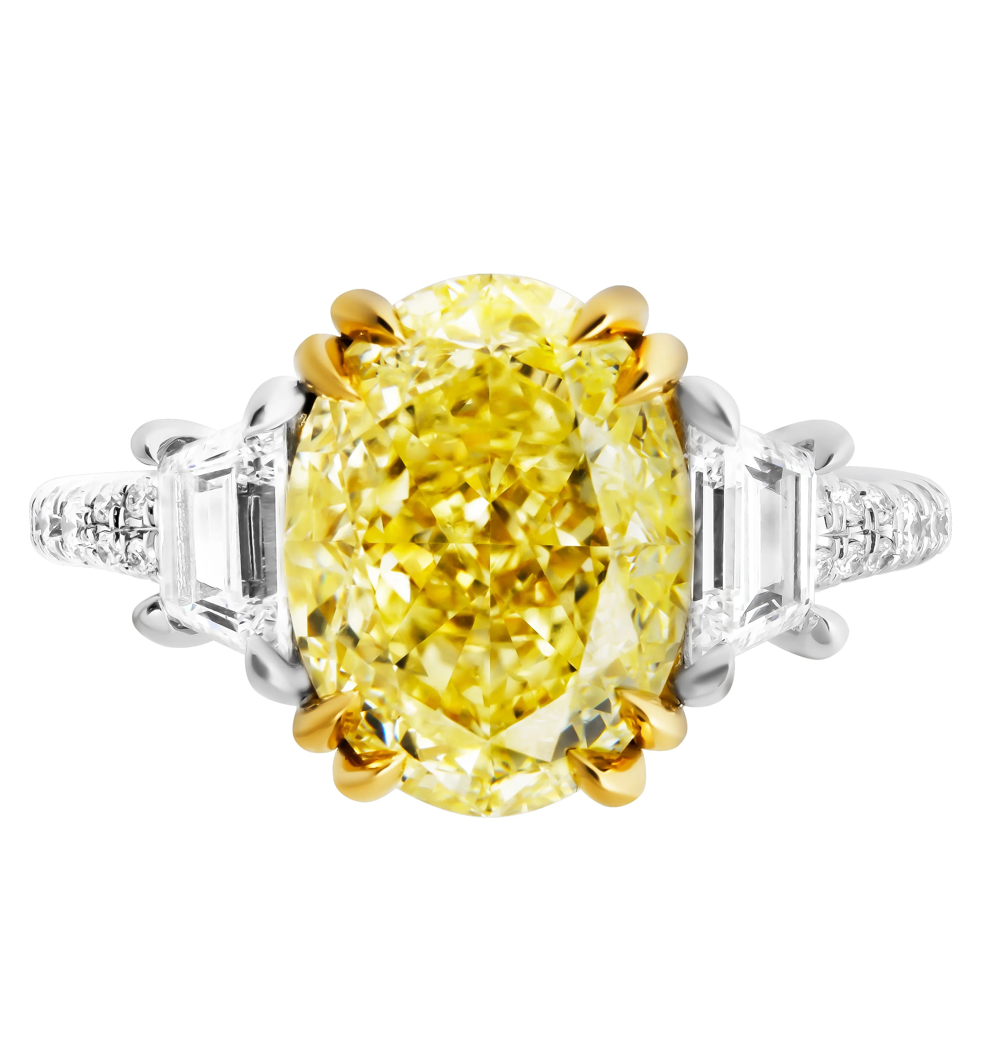 GIA Certified 3 Stone Ring with Fancy Light Yellow Oval Diamond