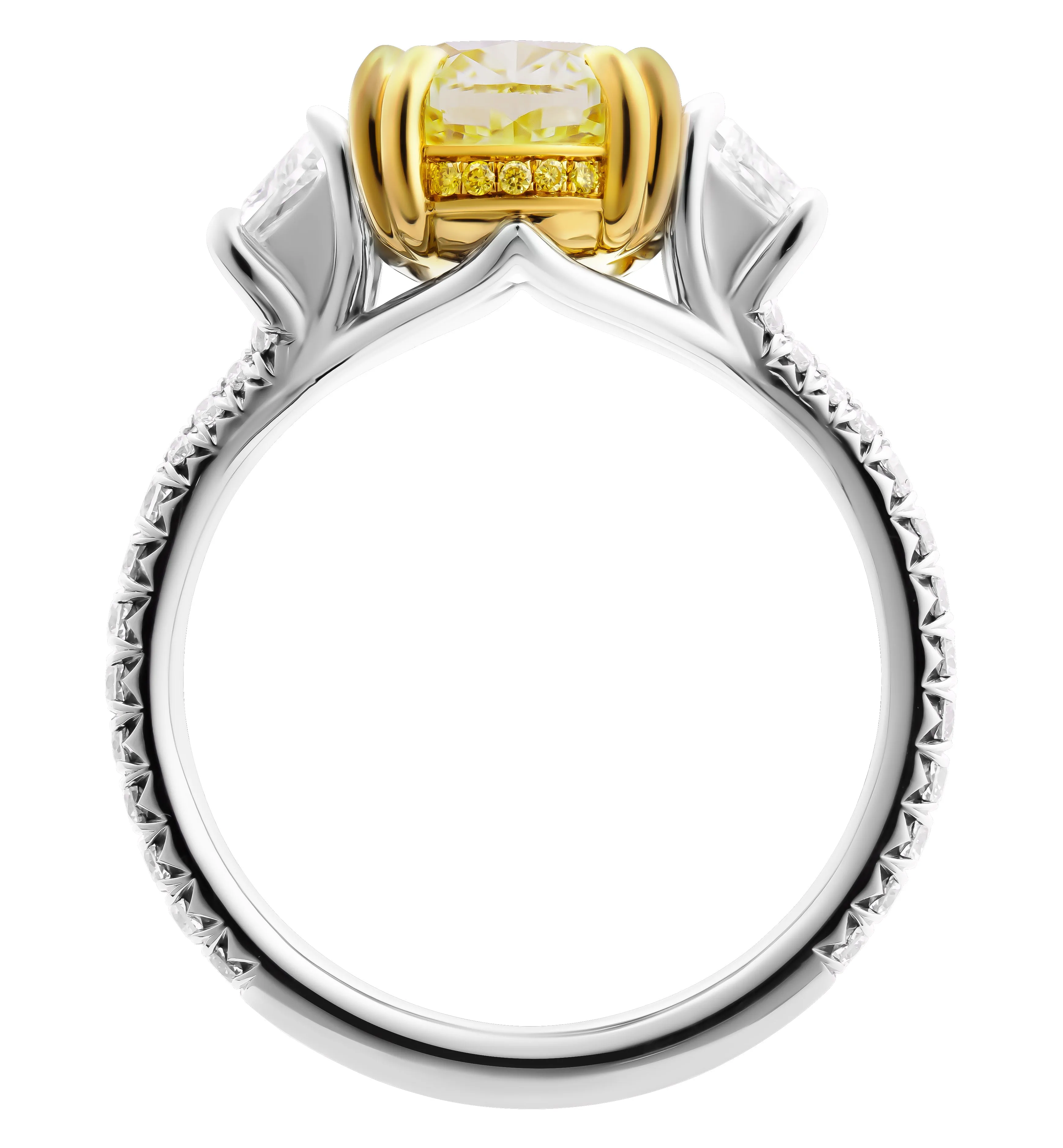 GIA Certified 3 Stone Ring with Fancy Light Yellow Oval Diamond