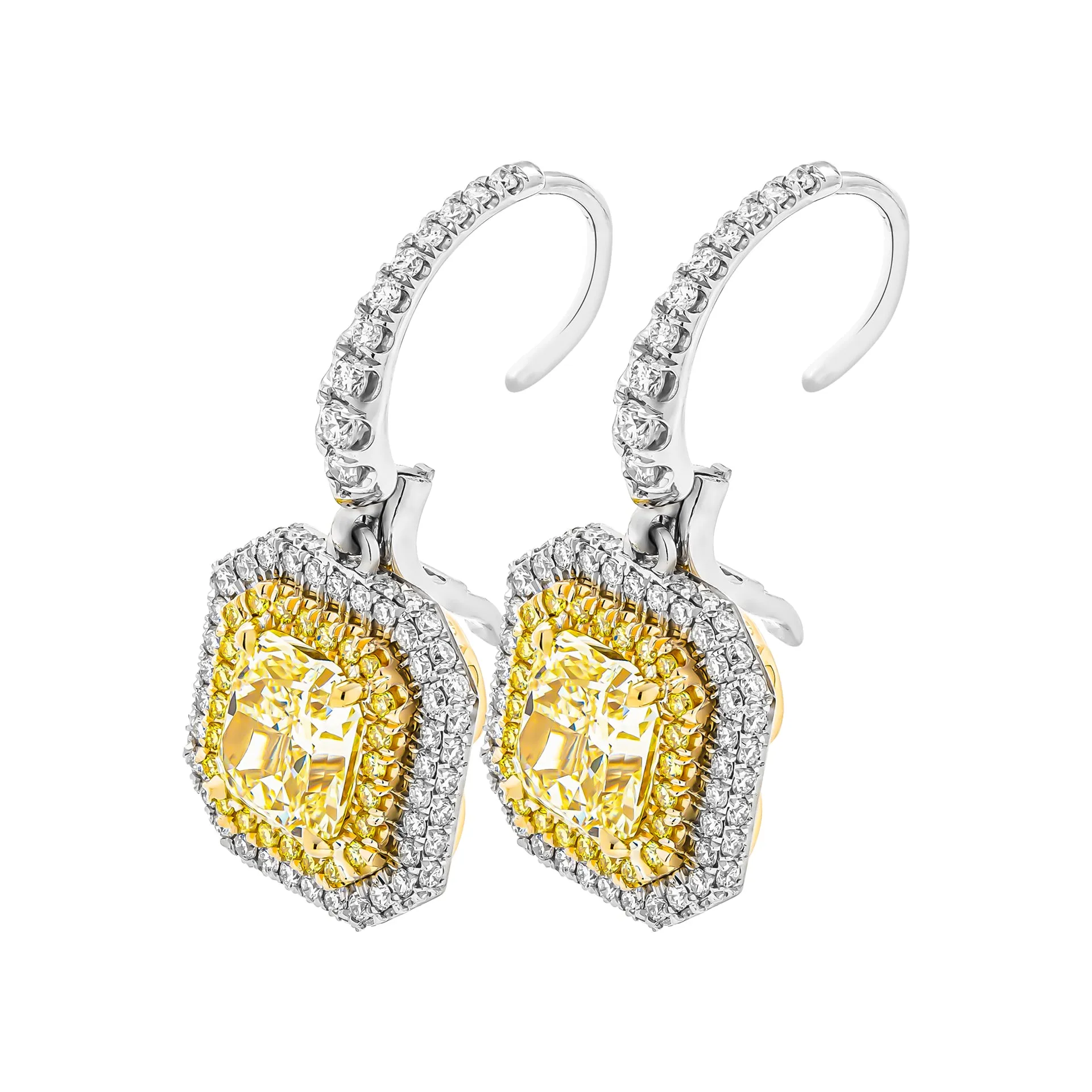 GIA Certified Earring with 2.36ct & 2.37ct Fancy Yellow Radiant Cut Diamonds