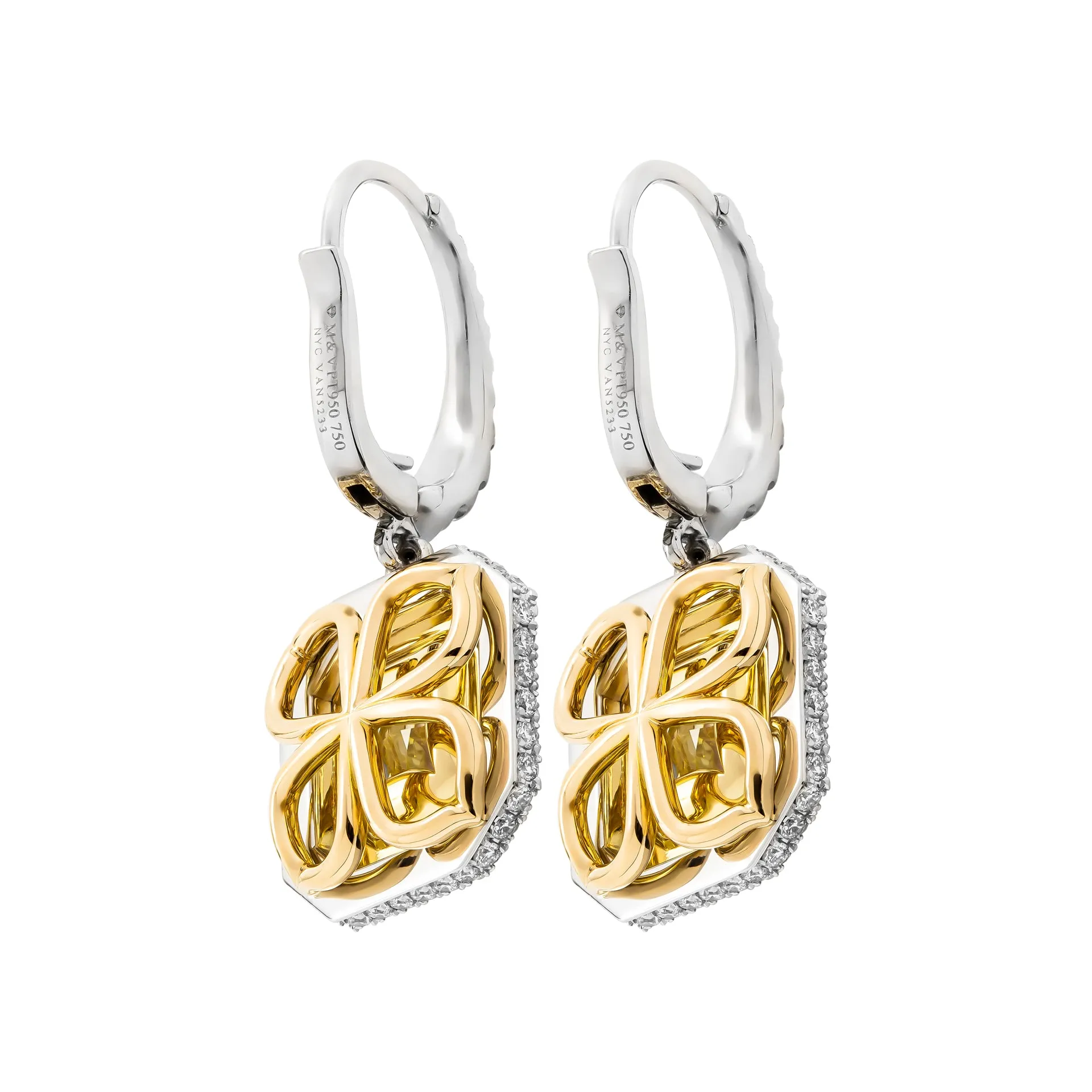 GIA Certified Earring with 2.36ct & 2.37ct Fancy Yellow Radiant Cut Diamonds