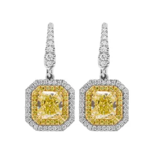 GIA Certified Earring with 2.36ct & 2.37ct Fancy Yellow Radiant Cut Diamonds