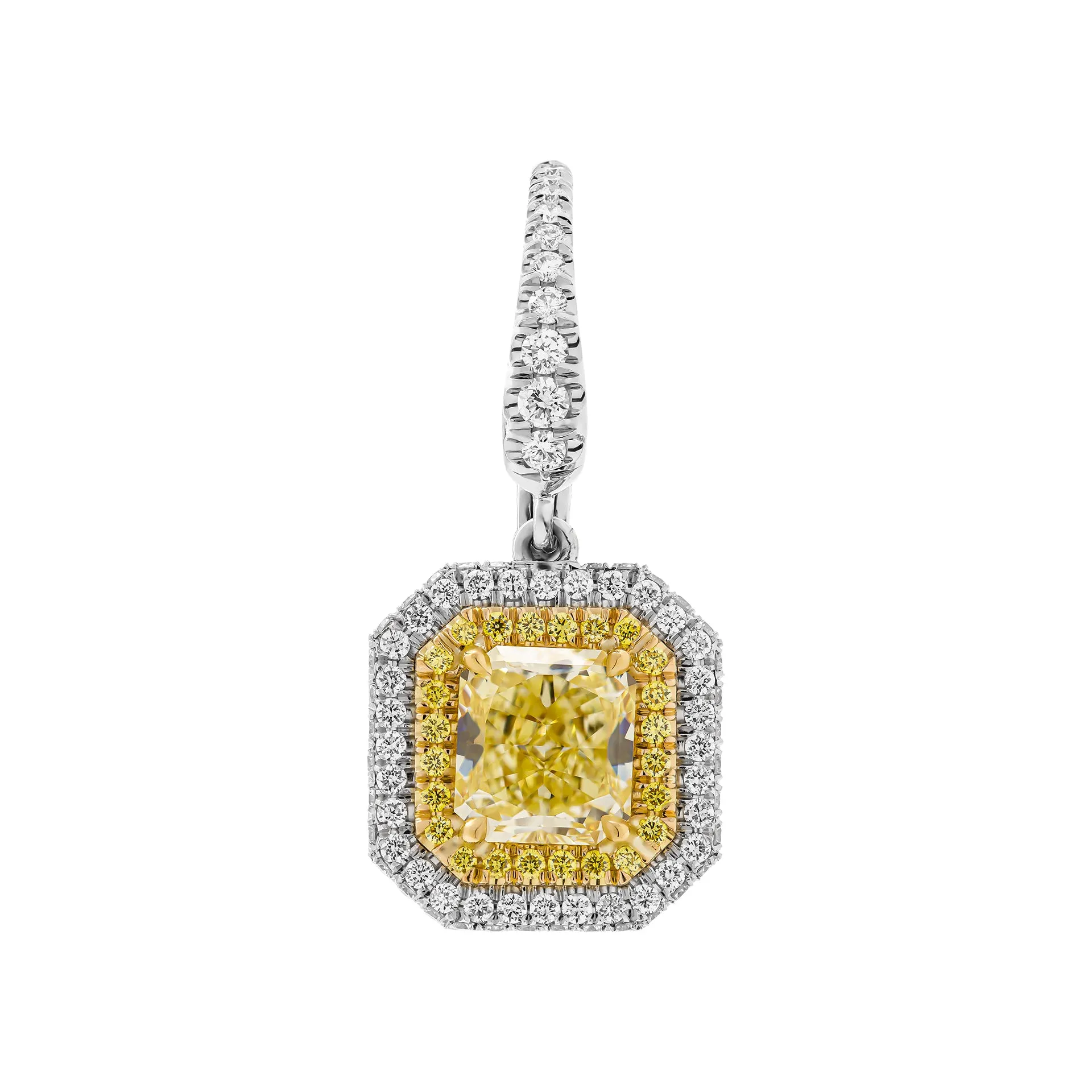GIA Certified Earring with 2.36ct & 2.37ct Fancy Yellow Radiant Cut Diamonds