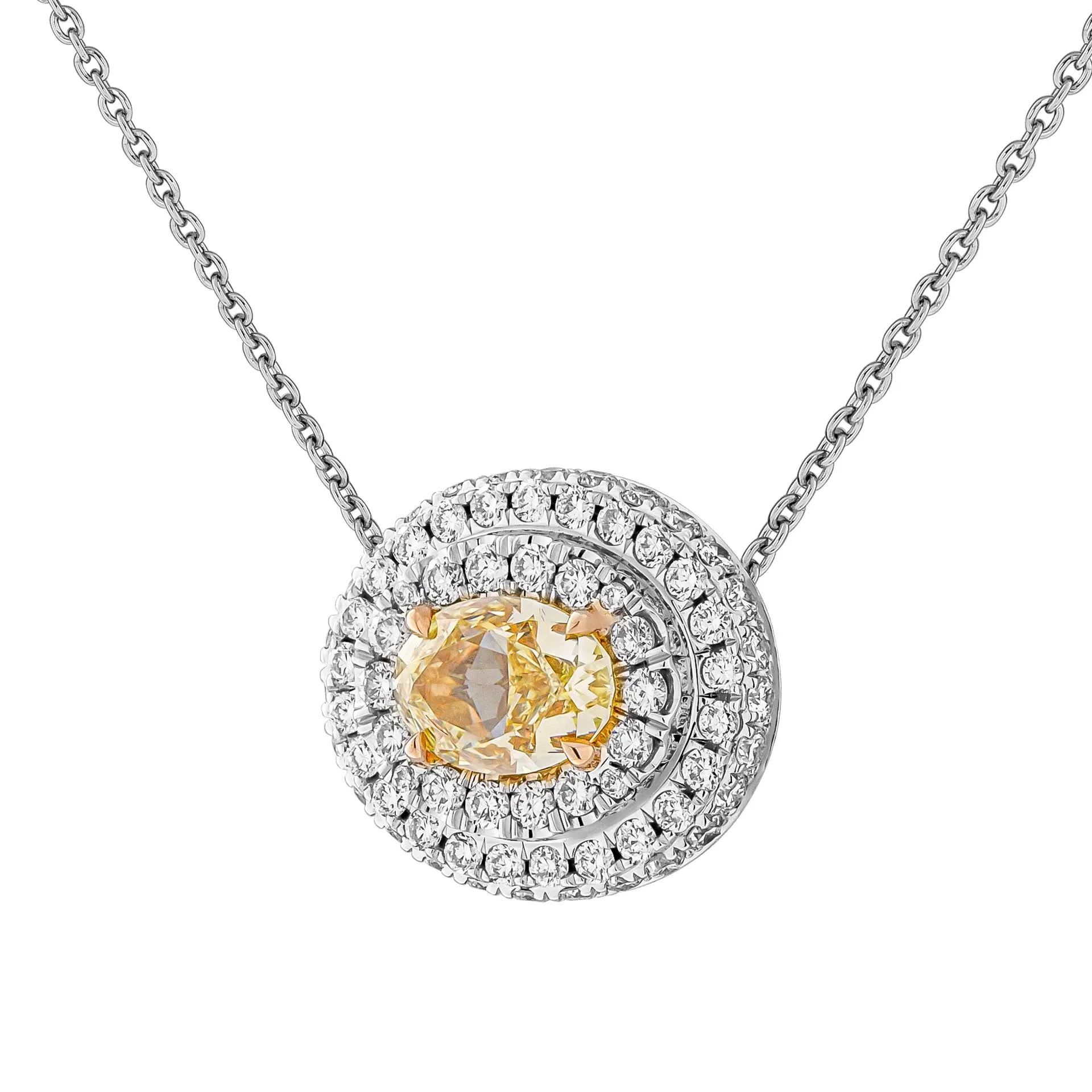 GIA Certified Oval Fancy Intense Yellow Diamond Pendant