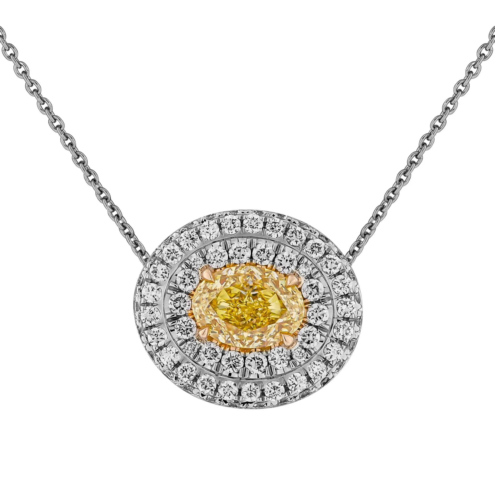 GIA Certified Oval Fancy Intense Yellow Diamond Pendant
