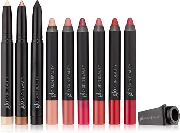 Glo Skin Beauty 10-Piece Lip and Eye Makeup Kit - Matte & Glossy Lip Crayons - Longwear Cream Eyeshadow - Leave Your Mark Box