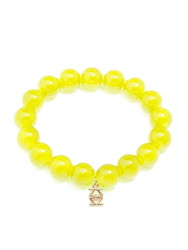Glossy Glass Bead Stretch Bracelet - Lime