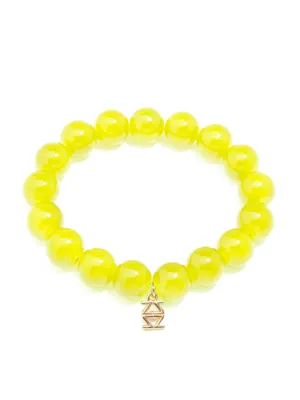 Glossy Glass Bead Stretch Bracelet - Lime