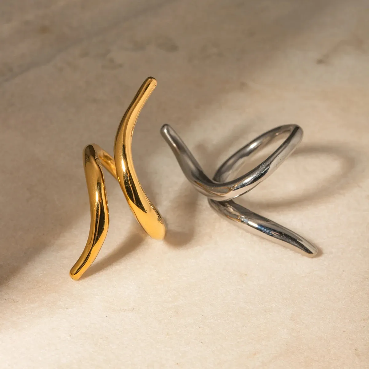 Glossy Golden Lines Mirage Staggered Open Ring