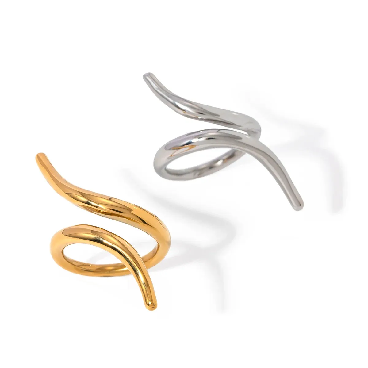 Glossy Golden Lines Mirage Staggered Open Ring