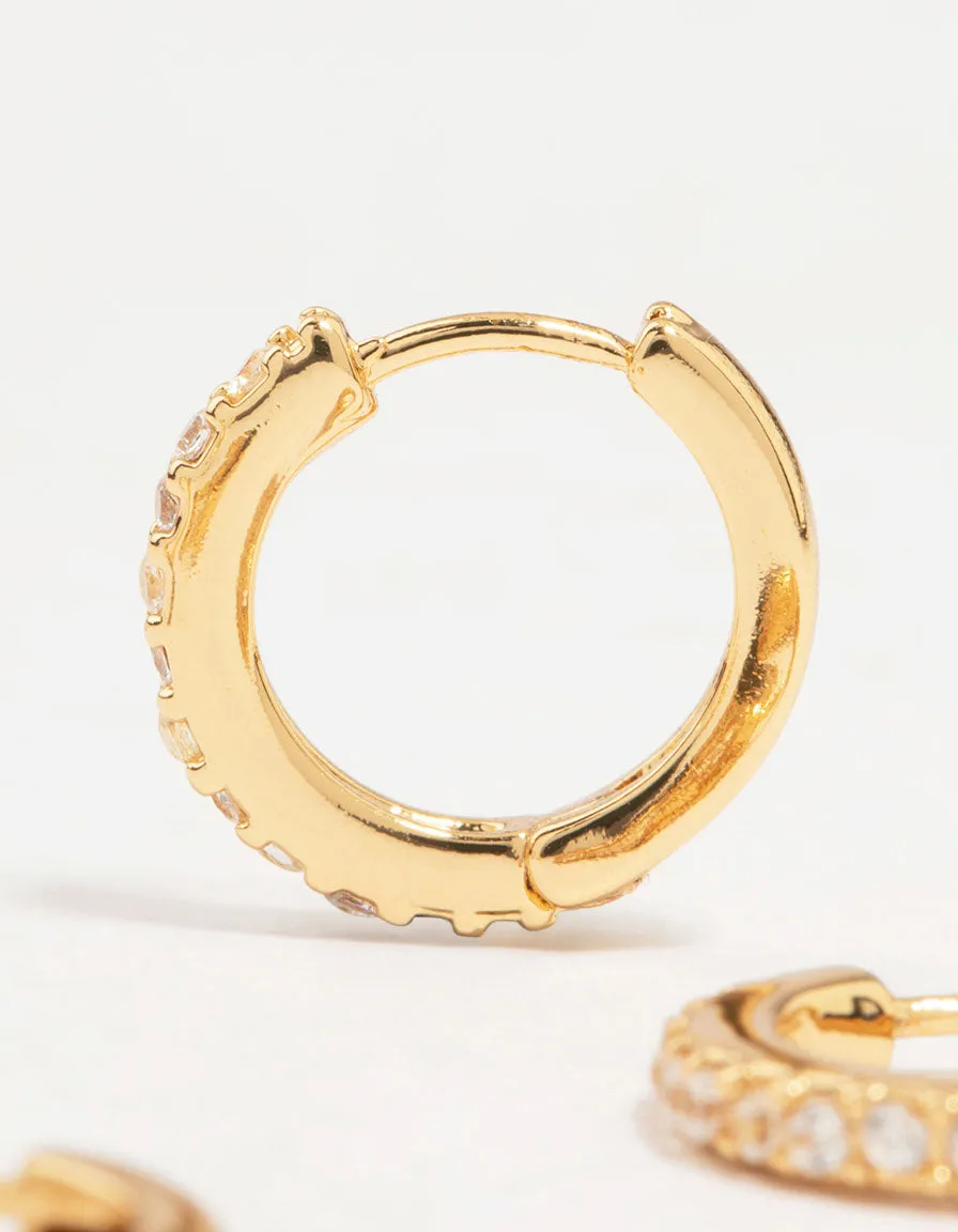 Gold Plated Cubic Zirconia & Sleek Huggie Earrings 2-Pack