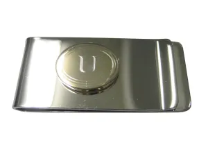 Gold Toned Etched Oval Letter U Monogram Money Clip
