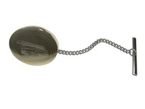Gold Toned Etched Oval Sleek Fire Truck with Ladder Tie Tack