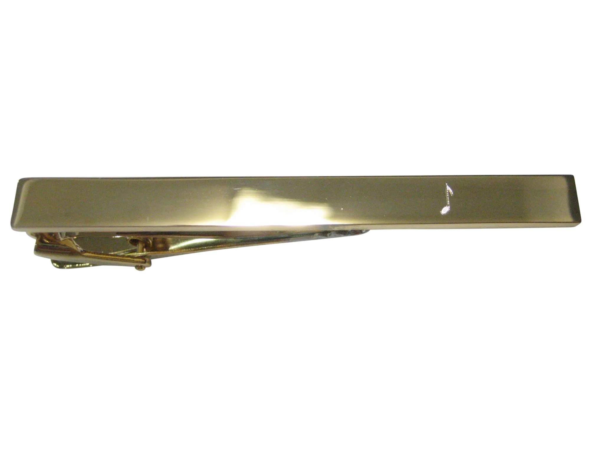 Gold Toned Etched Sleek Single Quaver Musical Note Tie Clip