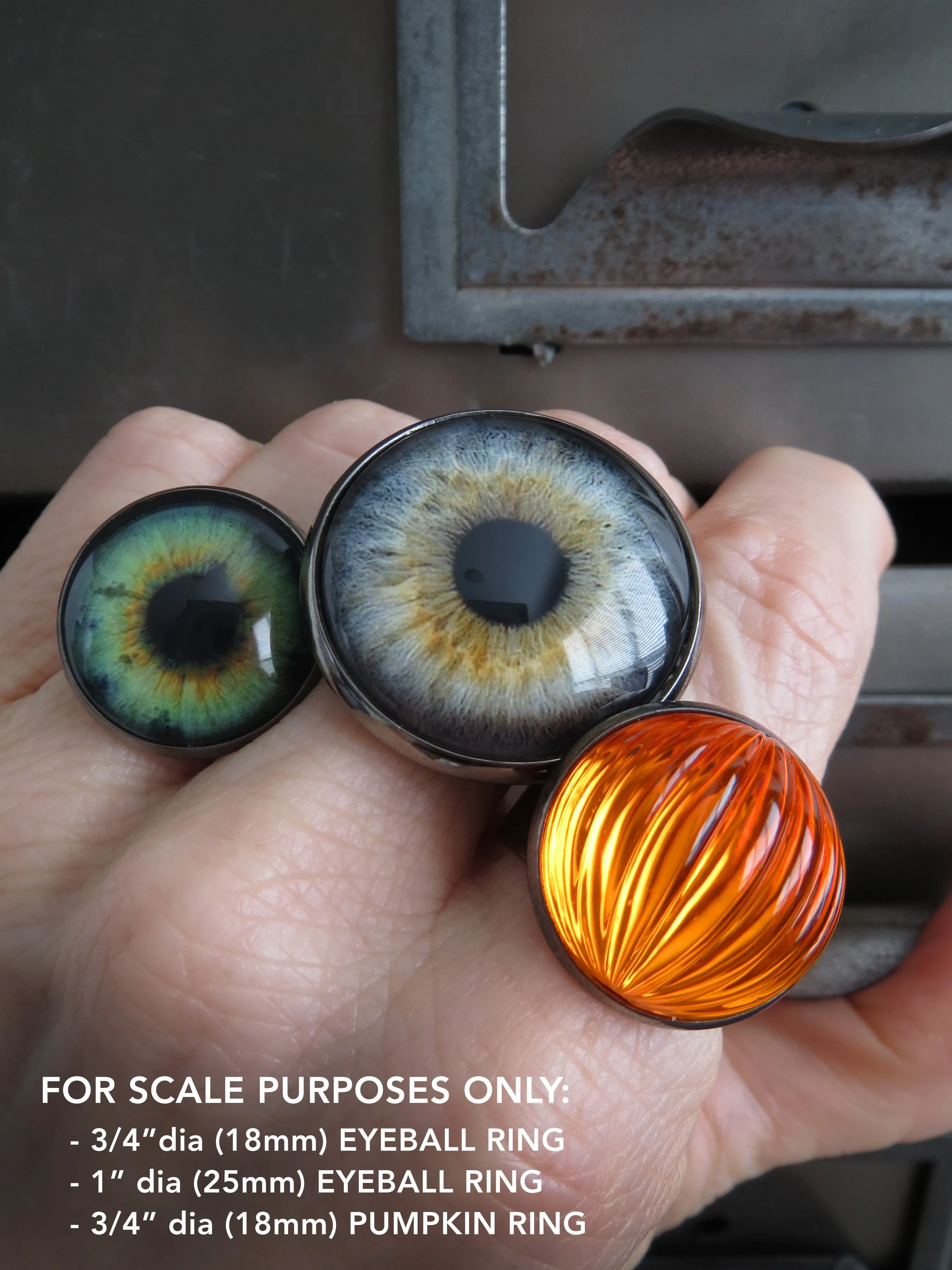 Goth Halloween Eyeball Ring with Glossy Green Eye