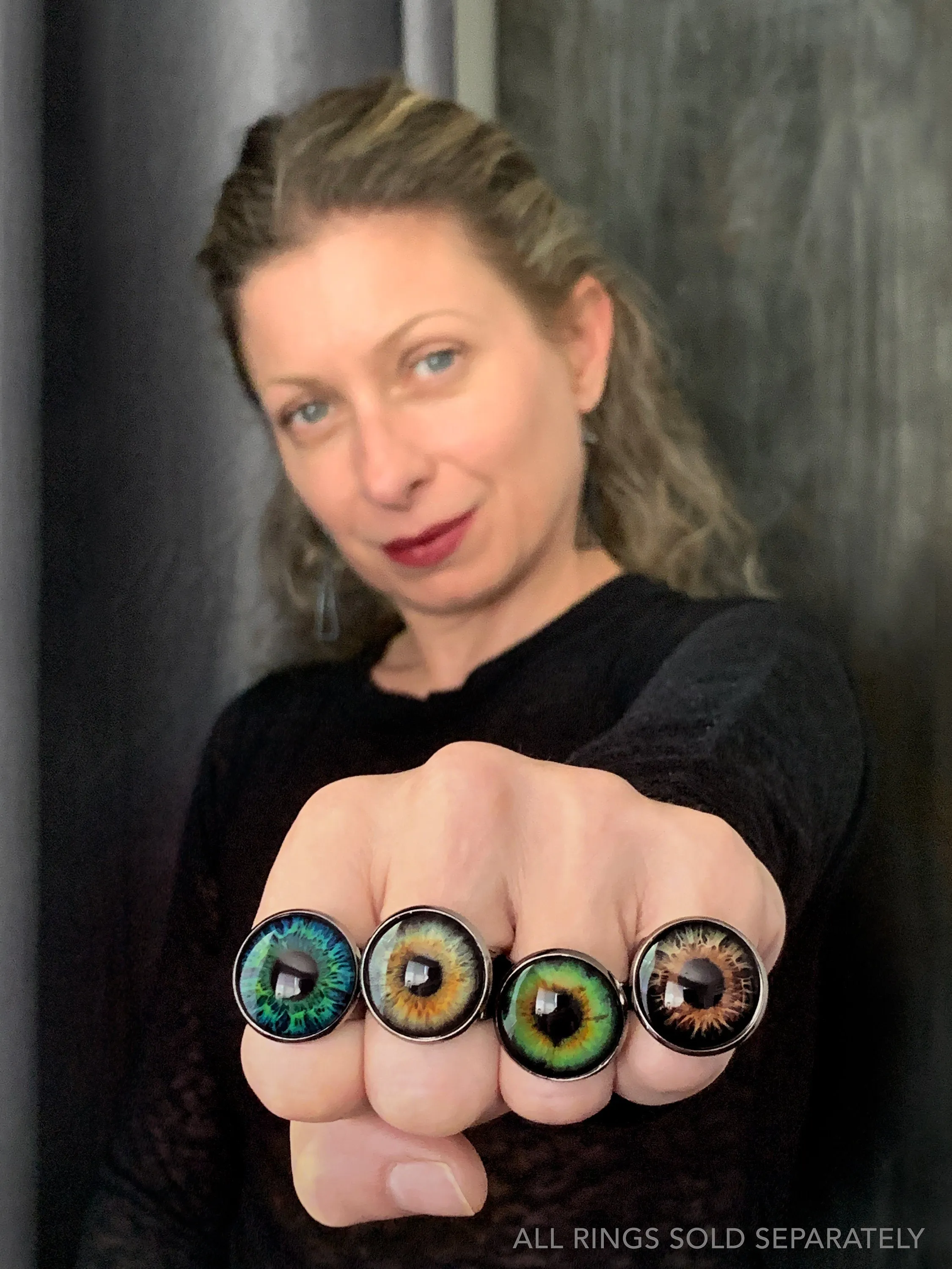 Goth Halloween Eyeball Ring with Glossy Green Eye