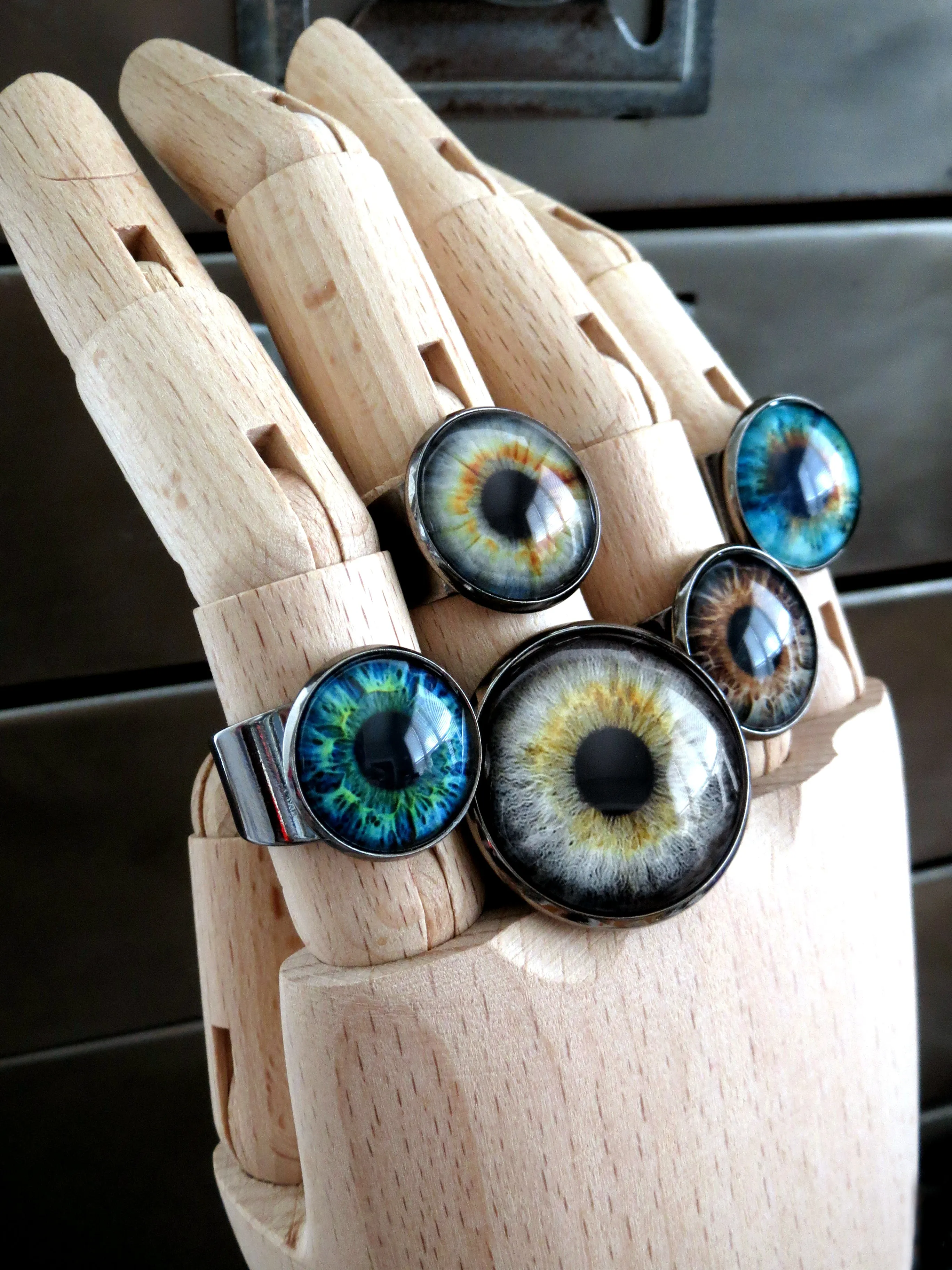 Goth Halloween Eyeball Ring with Glossy Green Eye
