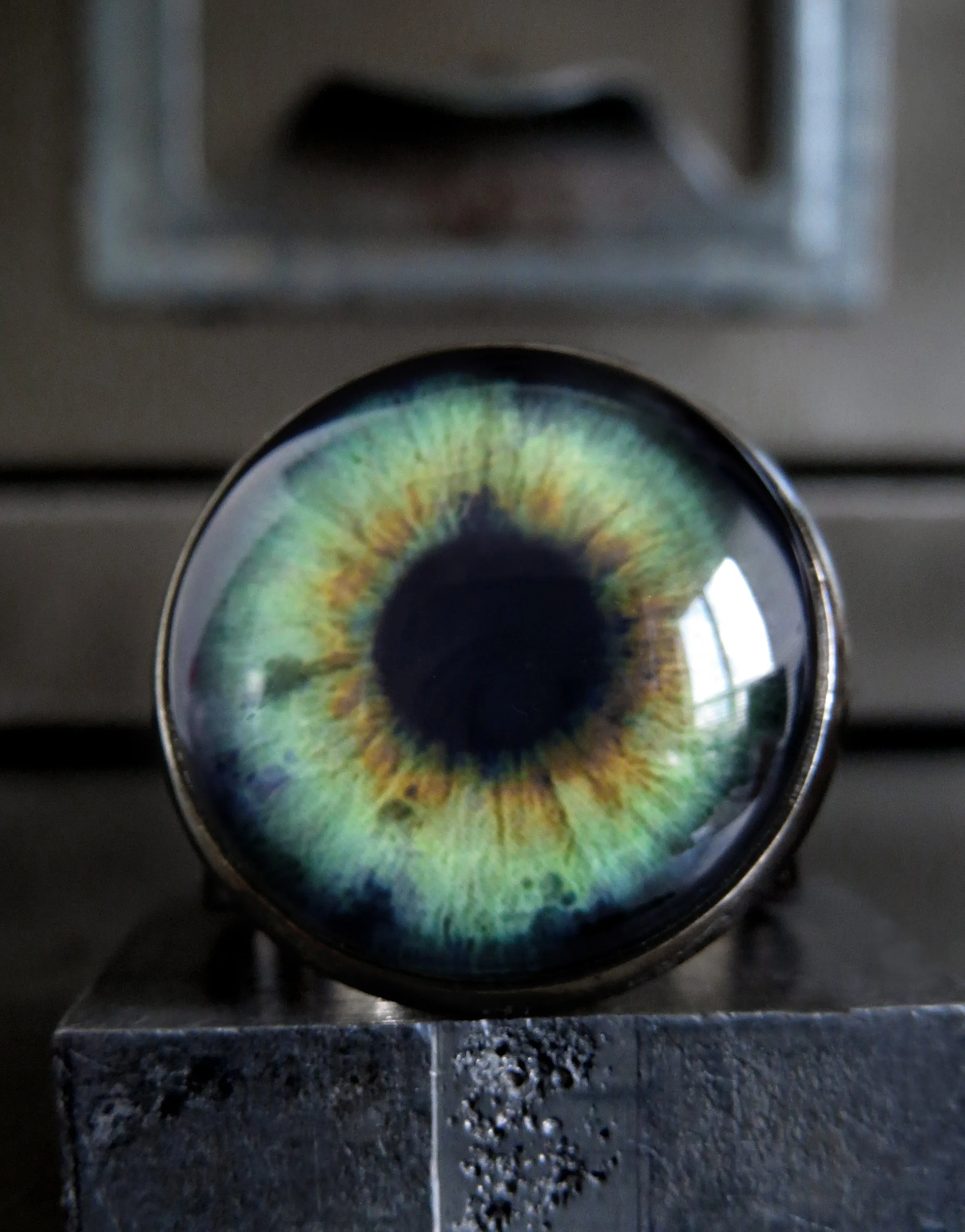 Goth Halloween Eyeball Ring with Glossy Green Eye