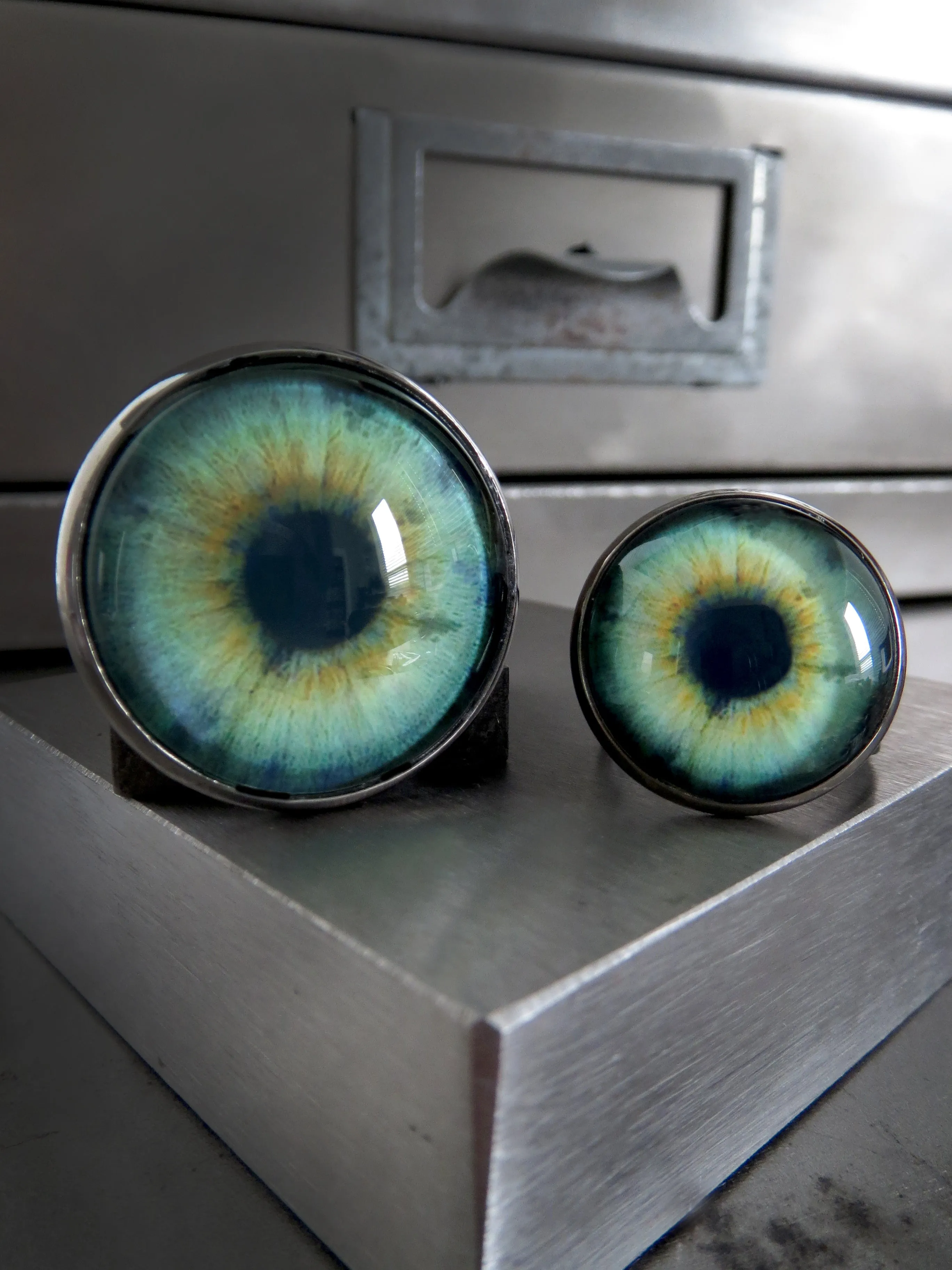 Goth Halloween Eyeball Ring with Glossy Green Eye