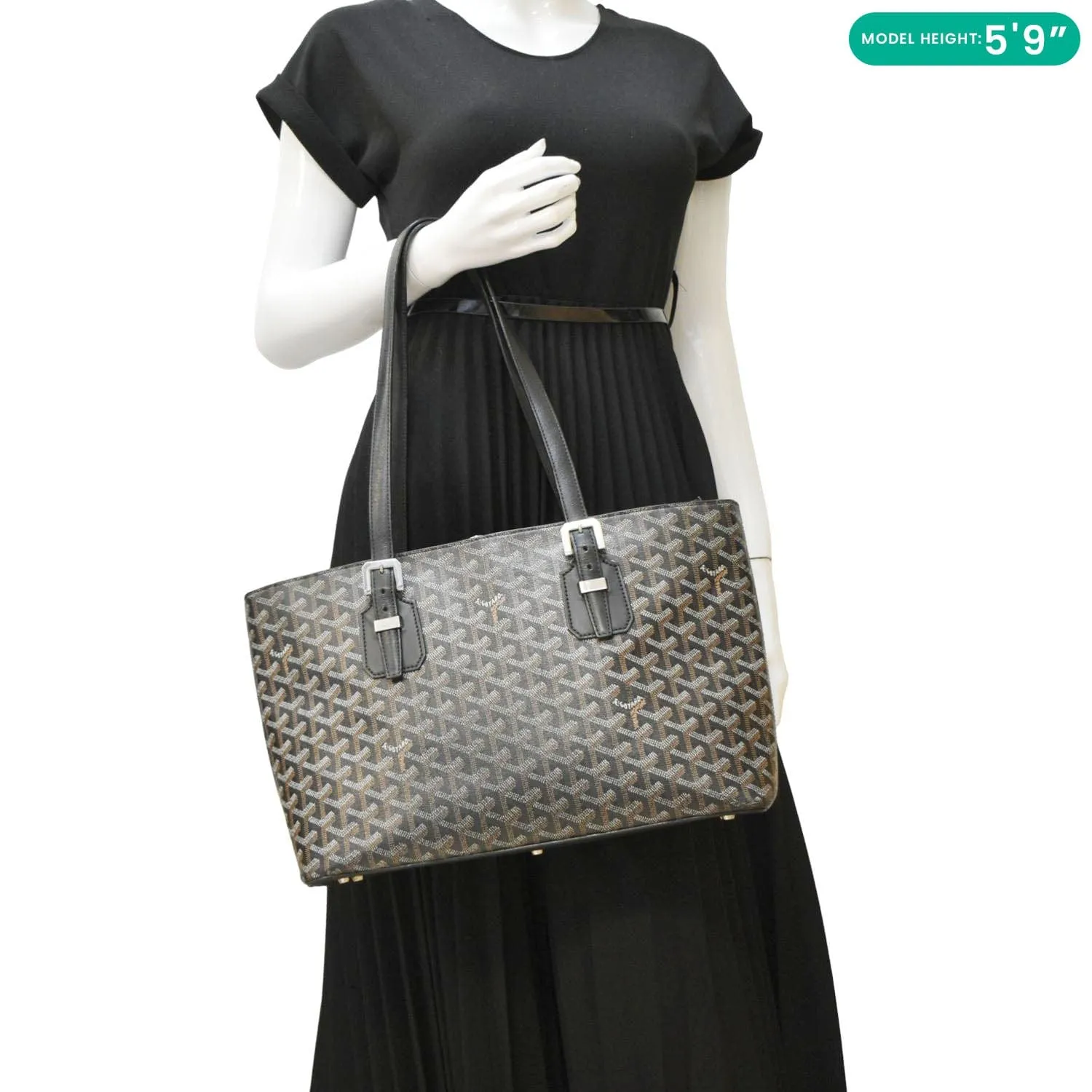 GOYARD Okinawa PM Chevron Print Canvas Tote Bag Black