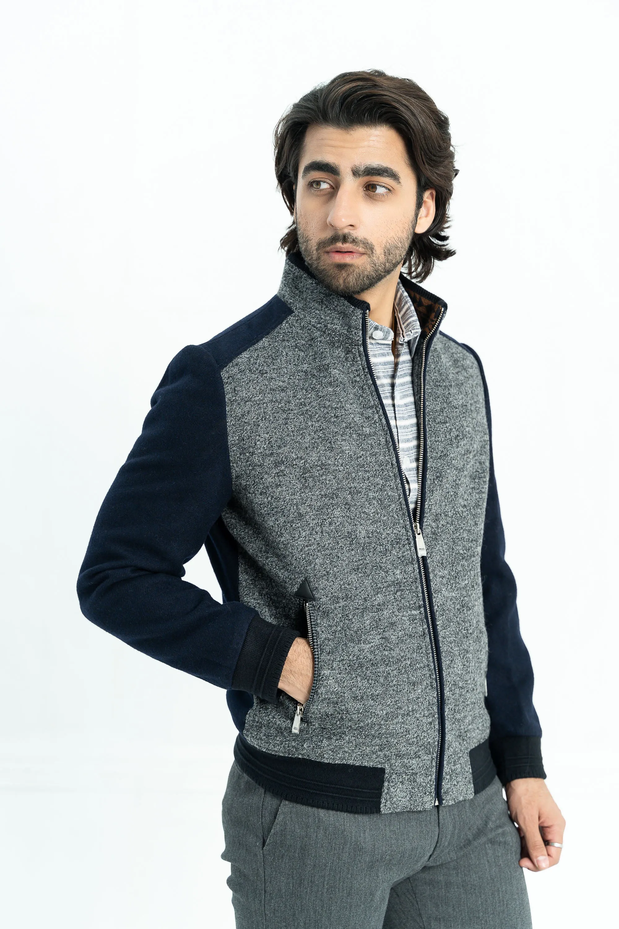 Grey with Blue Sleeves Jacket