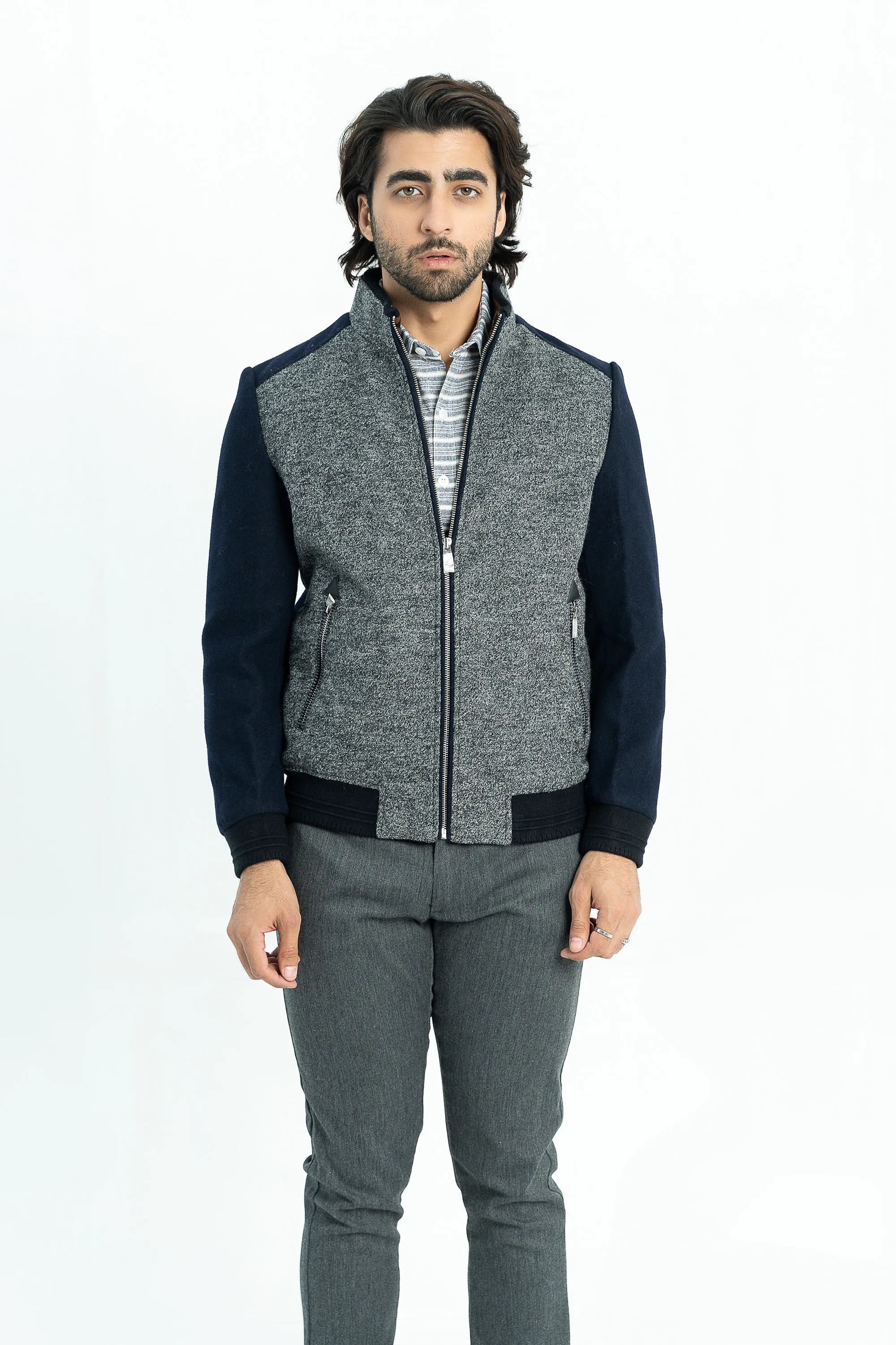 Grey with Blue Sleeves Jacket